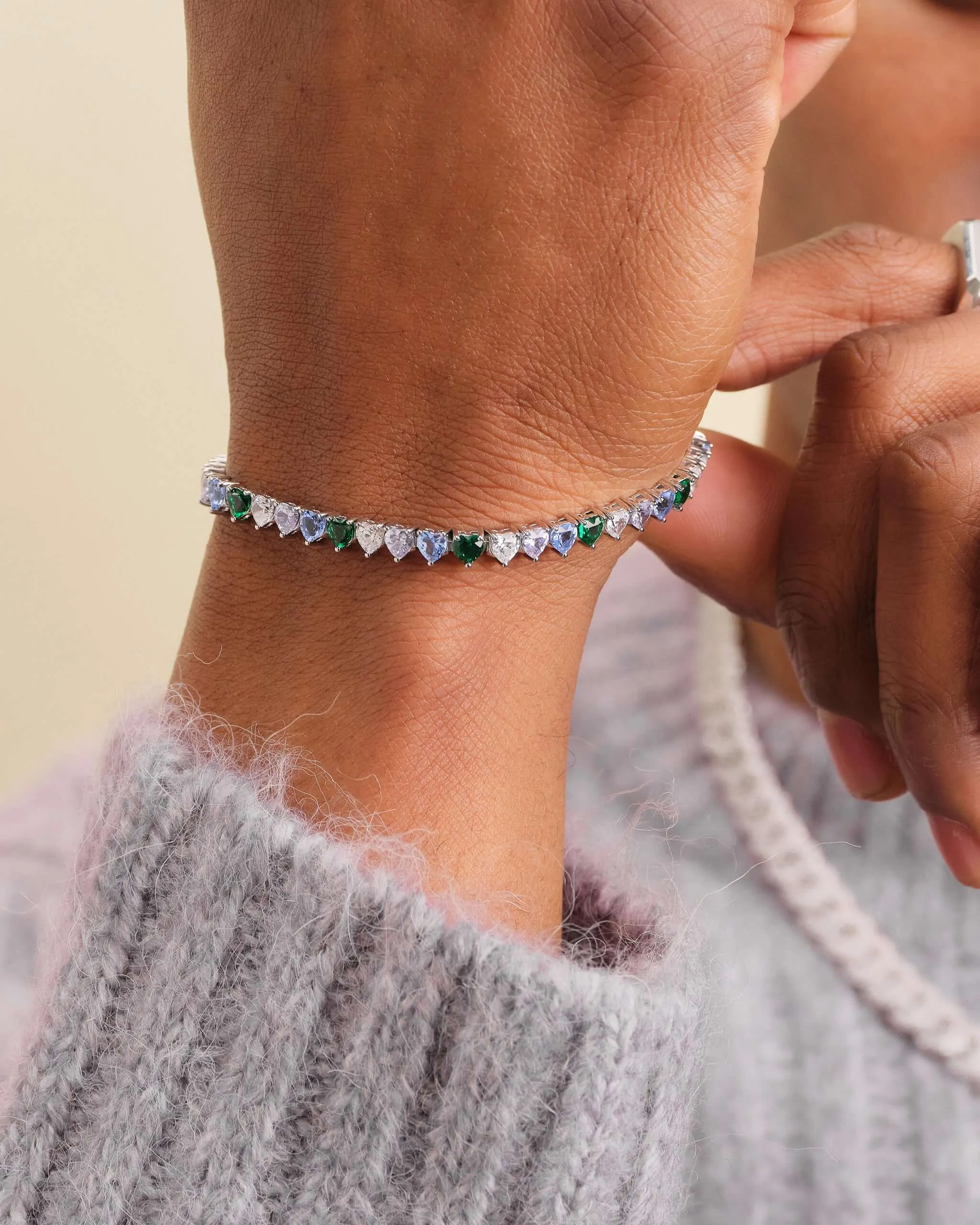 Heart Tennis Bracelet - Silver