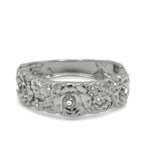 HEMATITE TONE METAL FLOWER DESIGN AND CRYSTAL HINGED BRACELET# FW-B7562S