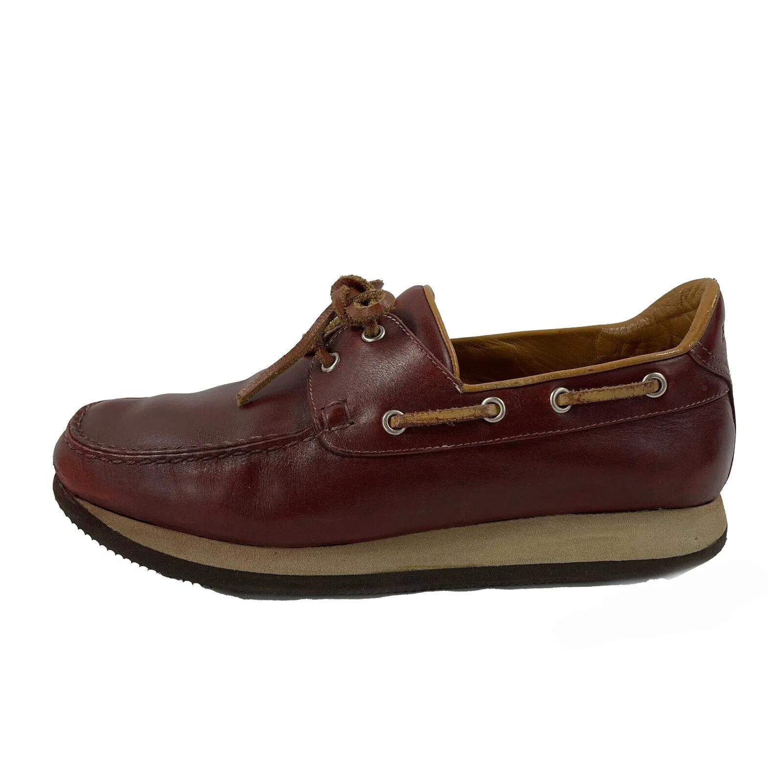 HERMES - Leather Lace Up Nautical Burgundy Platform Loafers - 38 US 8