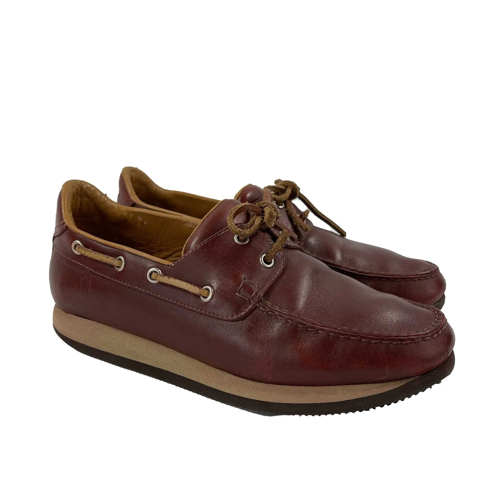 HERMES - Leather Lace Up Nautical Burgundy Platform Loafers - 38 US 8
