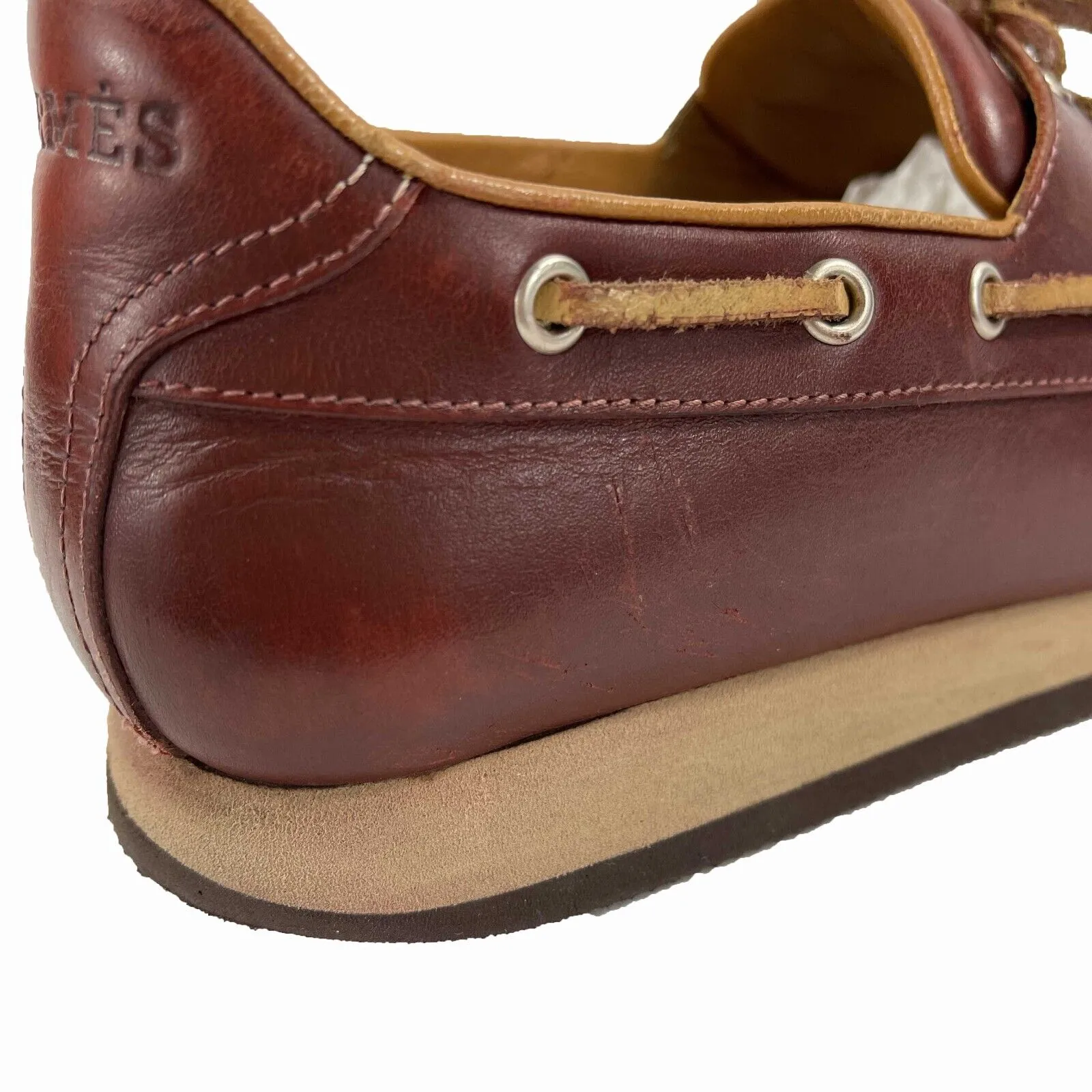 HERMES - Leather Lace Up Nautical Burgundy Platform Loafers - 38 US 8