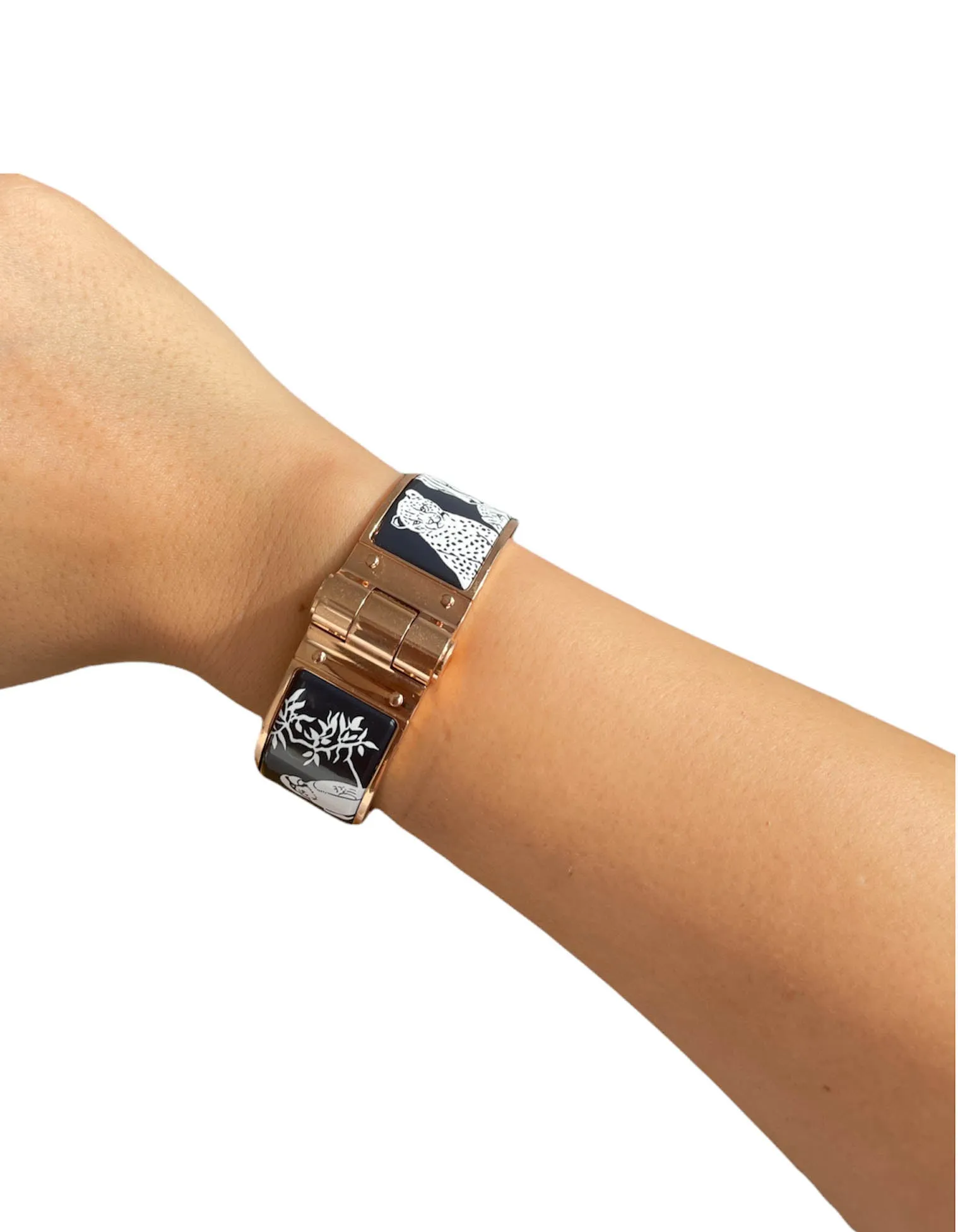 Hermes NEW Rose Gold Tendresse Feline Tattoo Hinged Bracelet sz S
