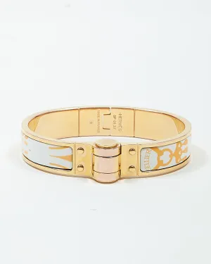 Hermes Yellow/White Sellier 18K Gold Plated Brass Hinged Enamel Bracelet