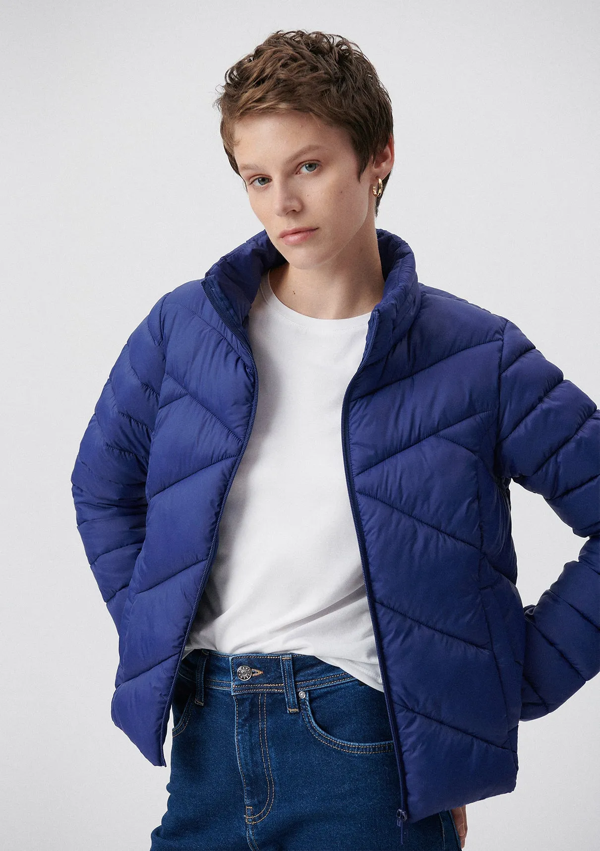 High Collar Red Puffer Jacket