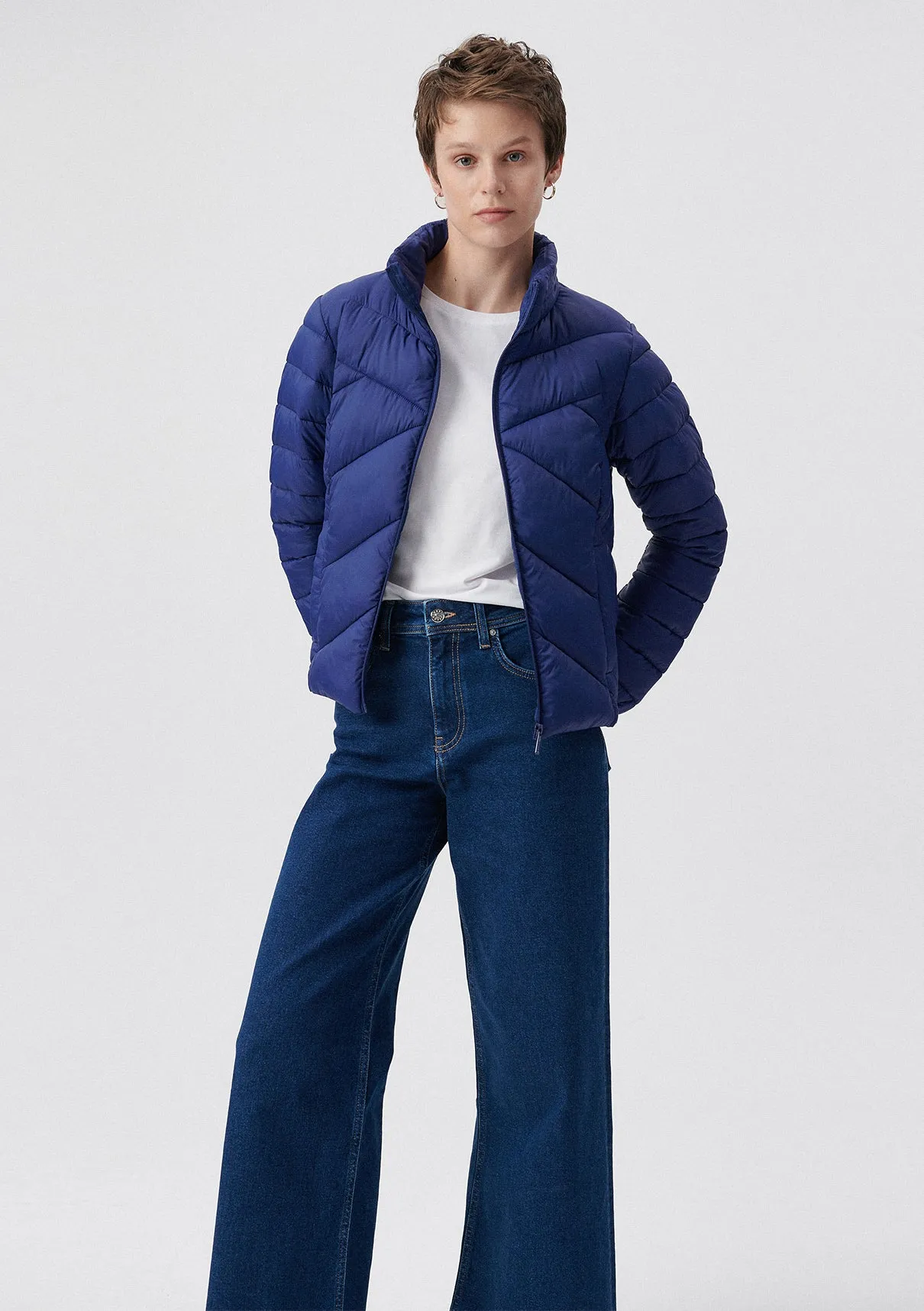 High Collar Red Puffer Jacket
