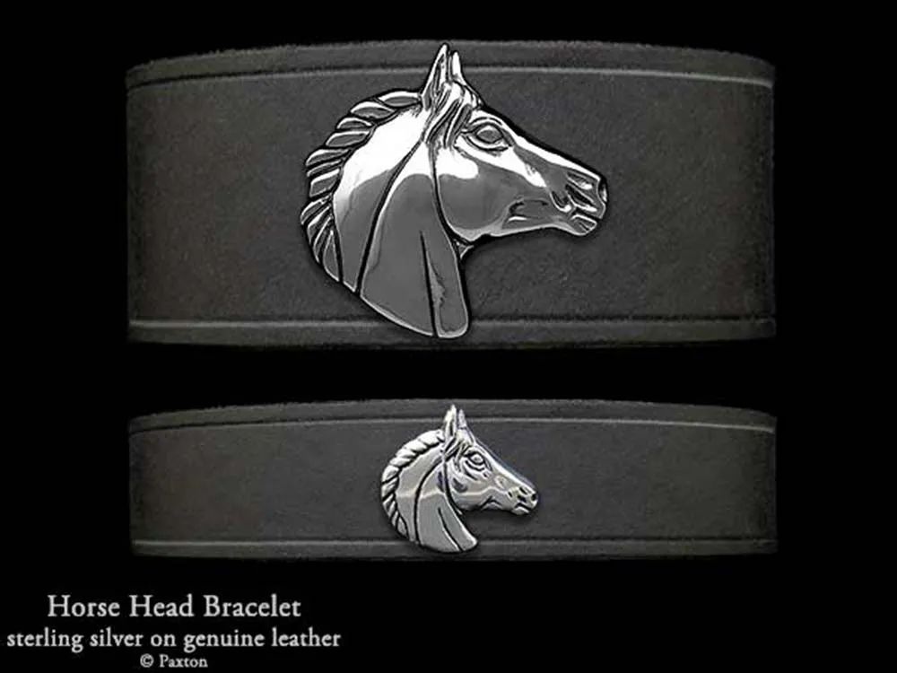 Horse Head Bracelet Sterling Silver on Genuine Leather