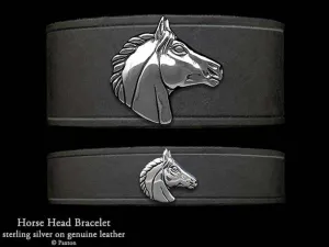 Horse Head Bracelet Sterling Silver on Genuine Leather
