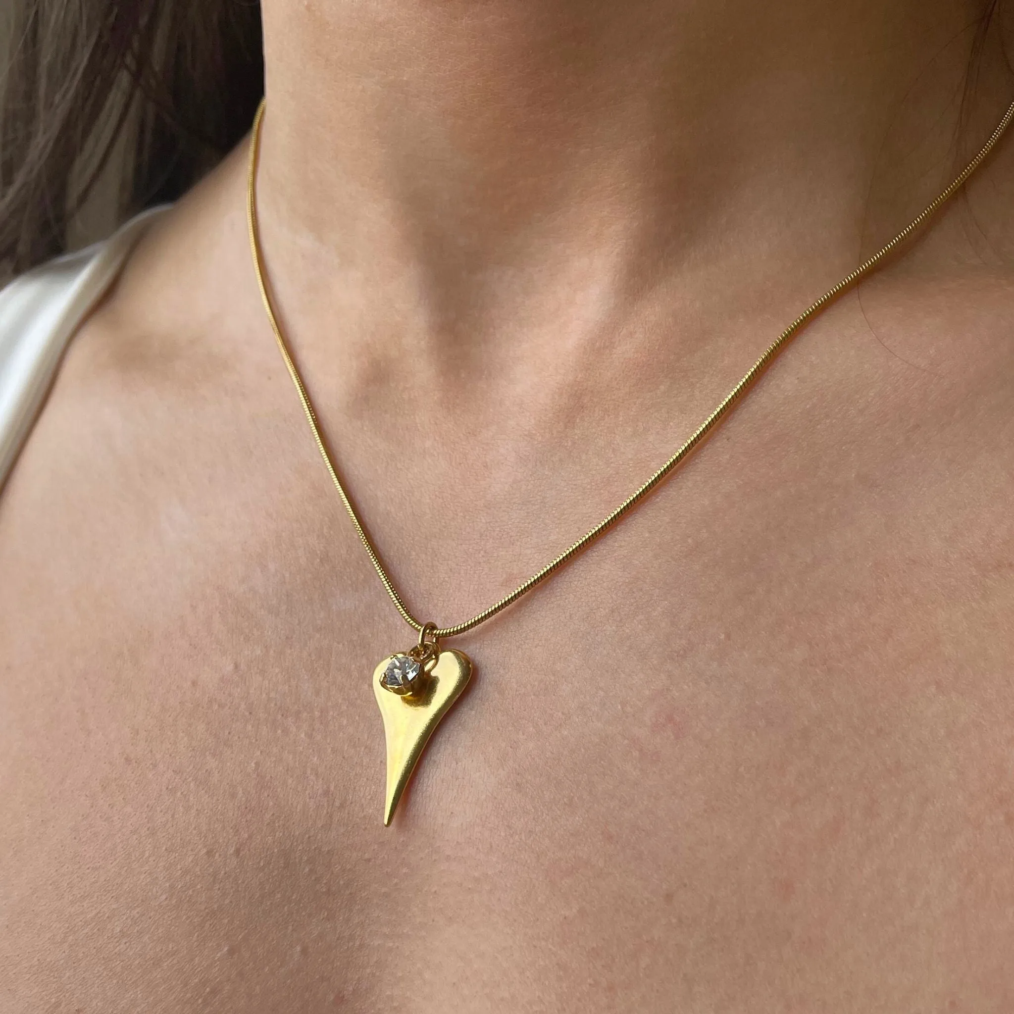 Hourglass Heart & Birthstone Snake Chain Necklace, Gold