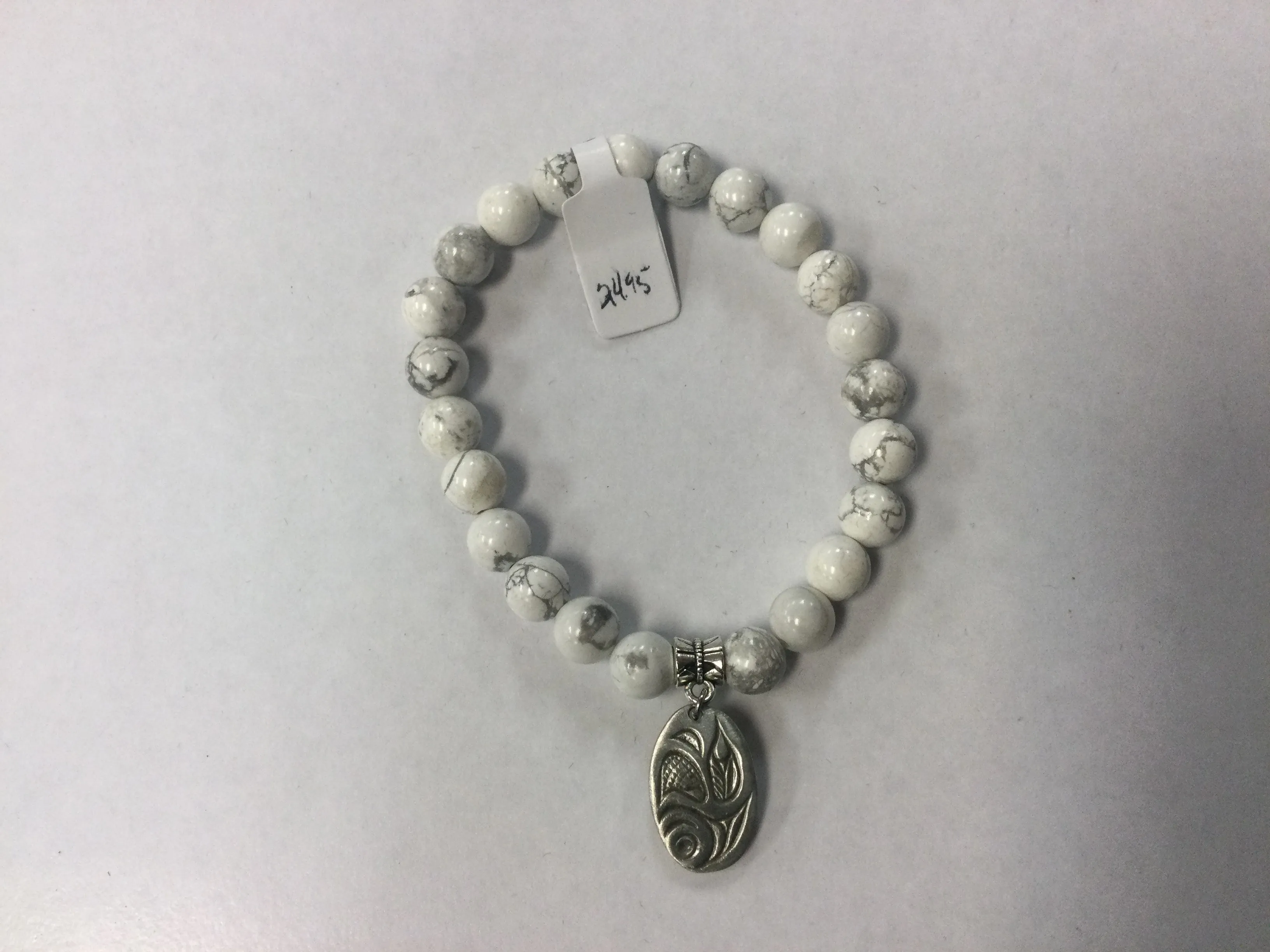 Howlite 8mm Bracelet with Pewter Charm