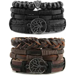 HZMAN Genuine Leather Tree of life Bracelets Men Women, Tiger Eye Natural Stone Lava Rock Beads Ethnic Tribal Elastic Bracelets Wristbands | Multiple Colors