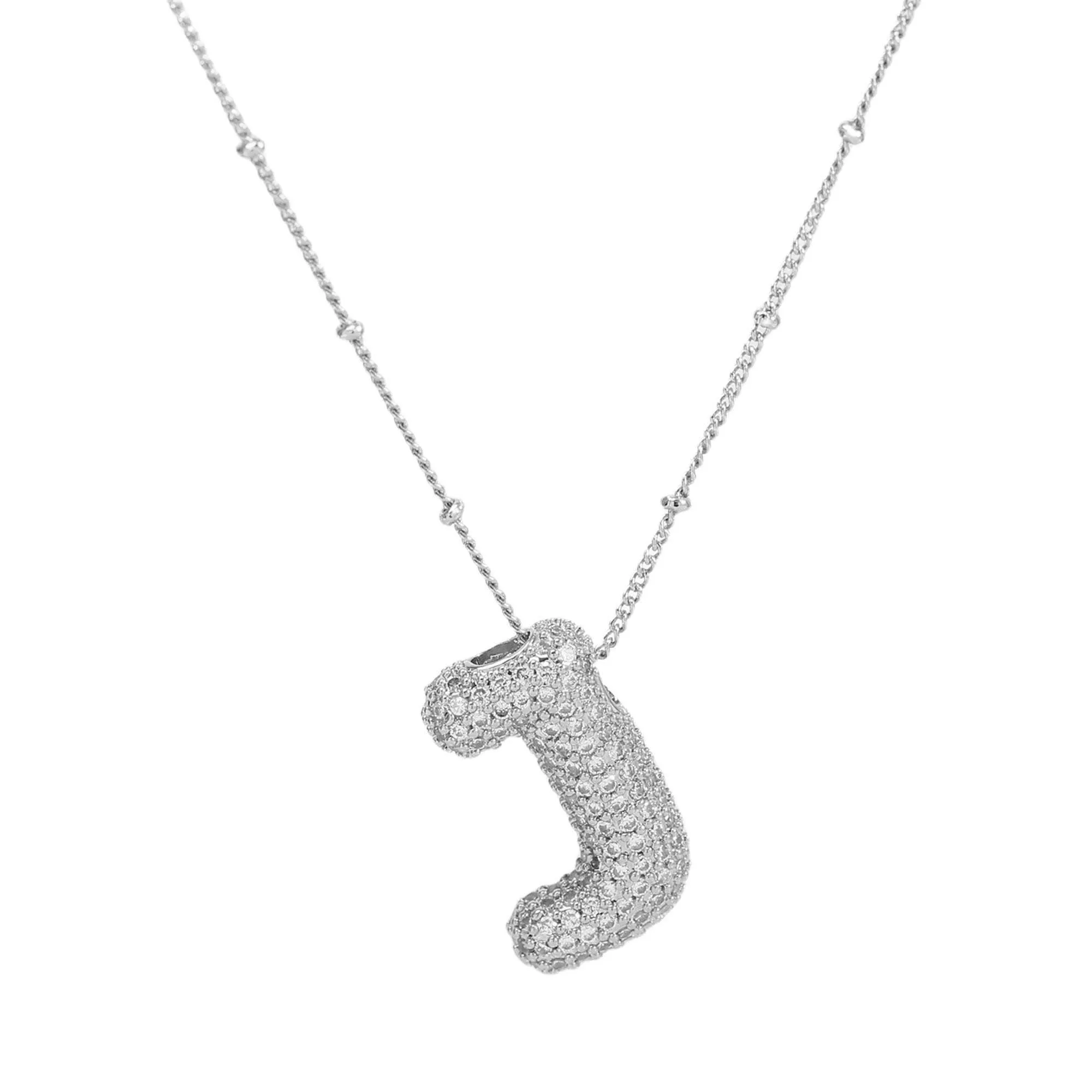 Initial CZ Balloon Bubble Sterling Silver Necklace: S