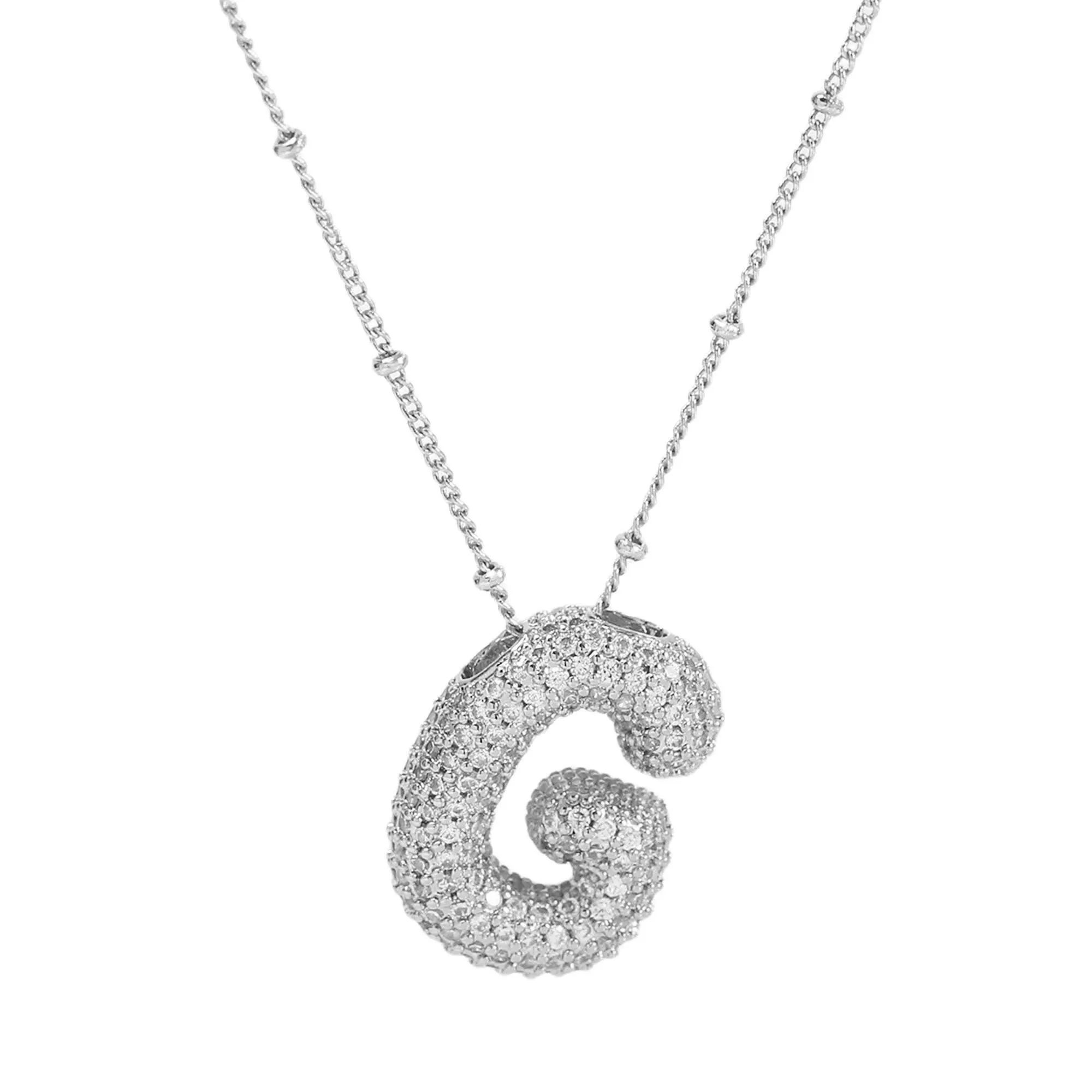 Initial CZ Balloon Bubble Sterling Silver Necklace: S