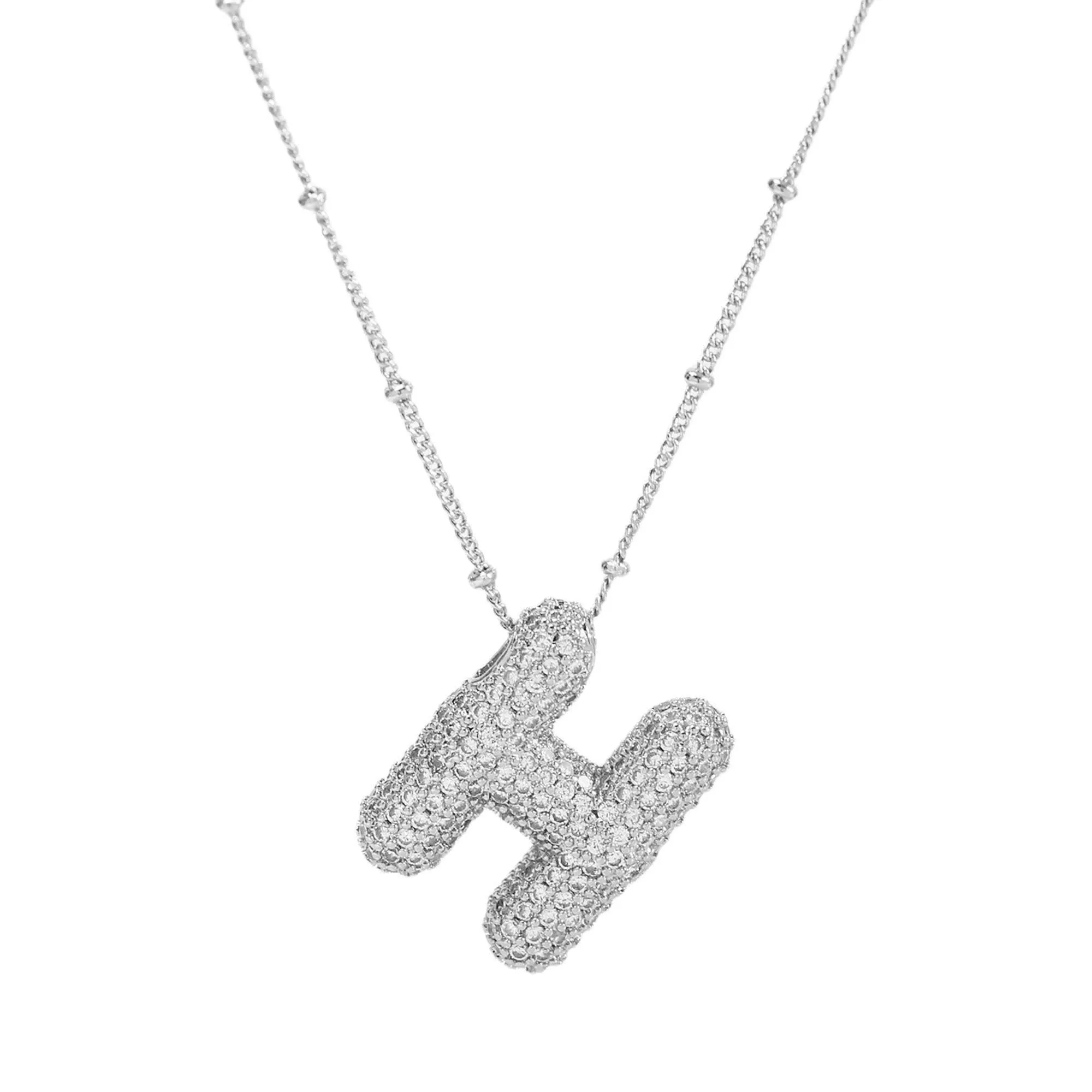 Initial CZ Balloon Bubble Sterling Silver Necklace: S