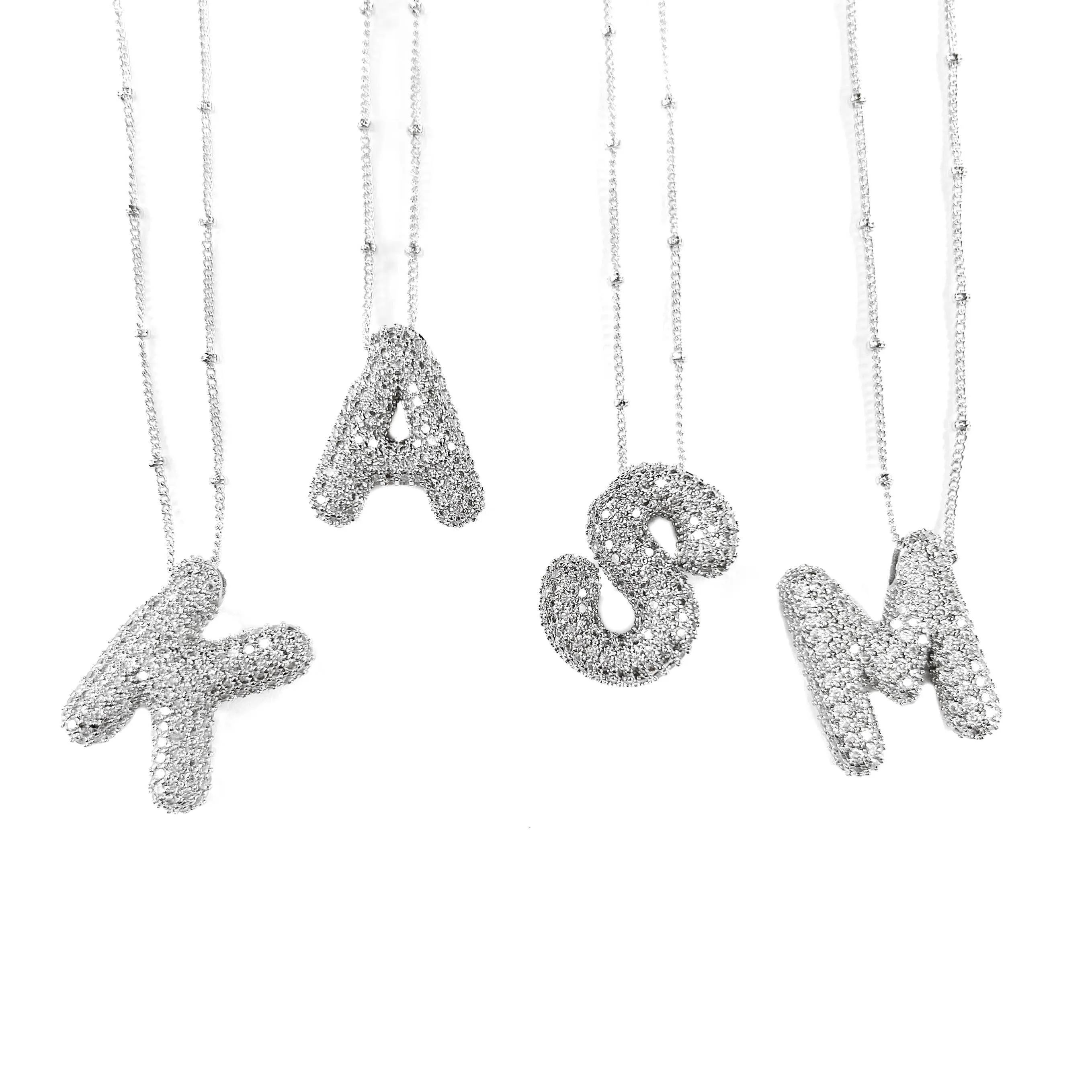Initial CZ Balloon Bubble Sterling Silver Necklace: S