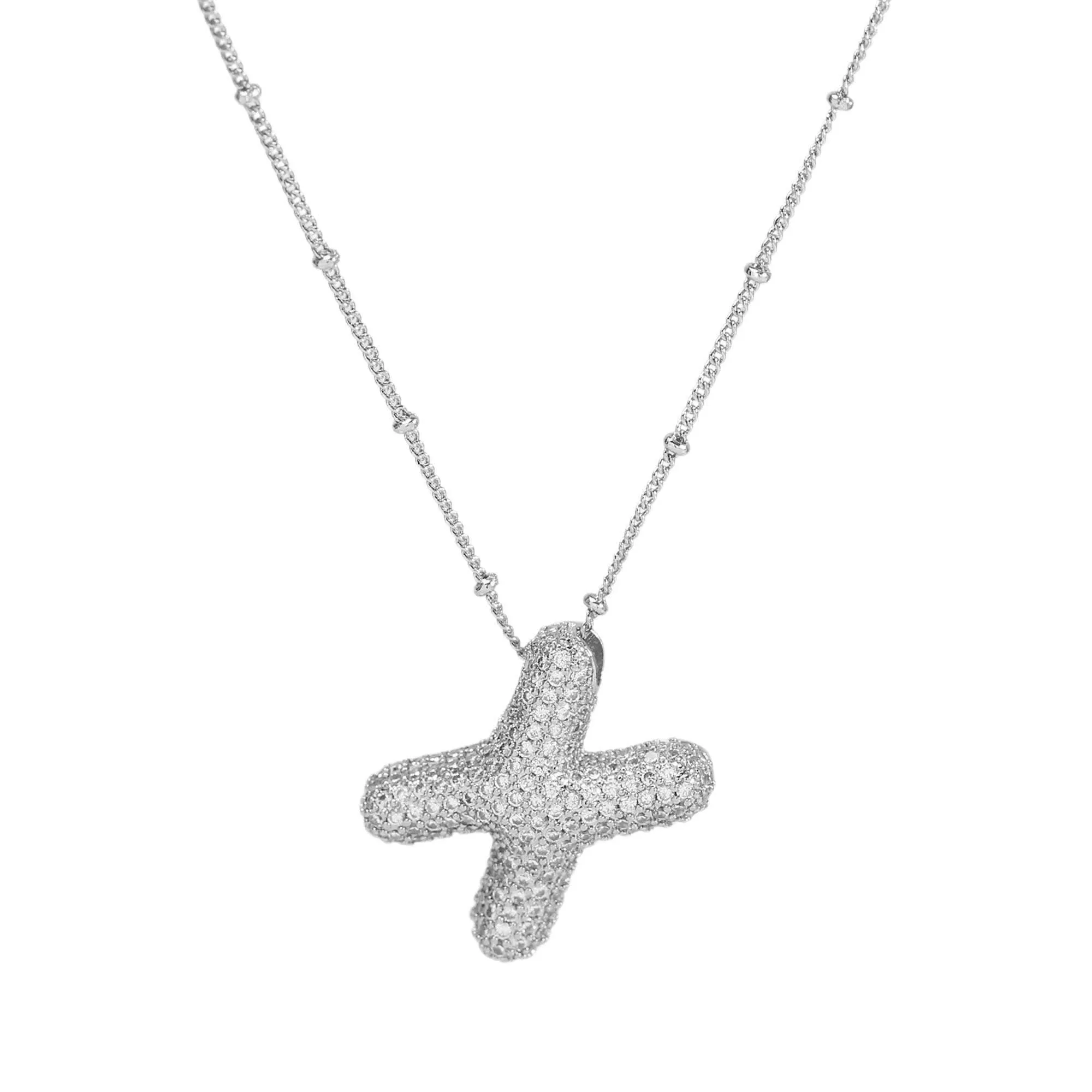 Initial CZ Balloon Bubble Sterling Silver Necklace: S