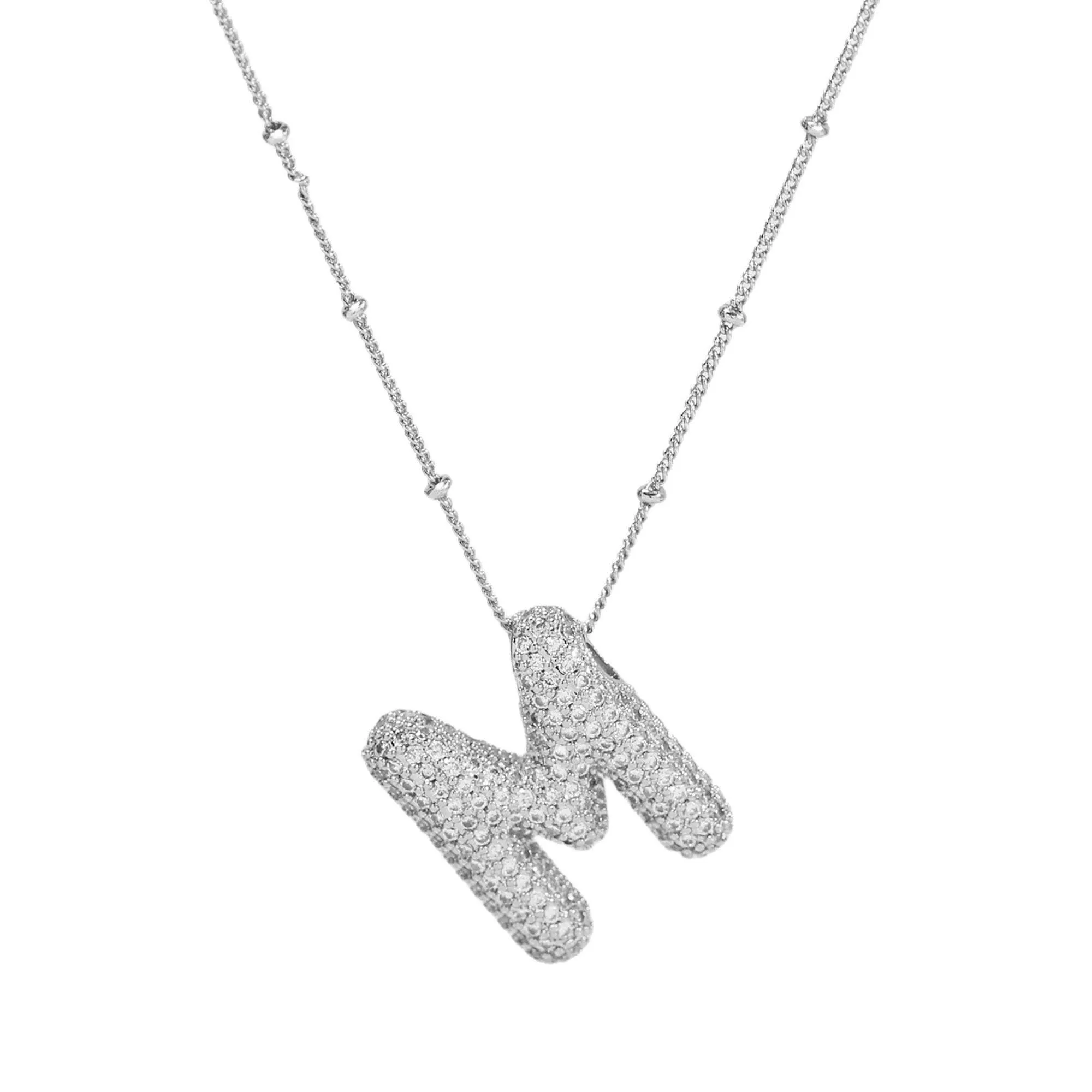 Initial CZ Balloon Bubble Sterling Silver Necklace: S
