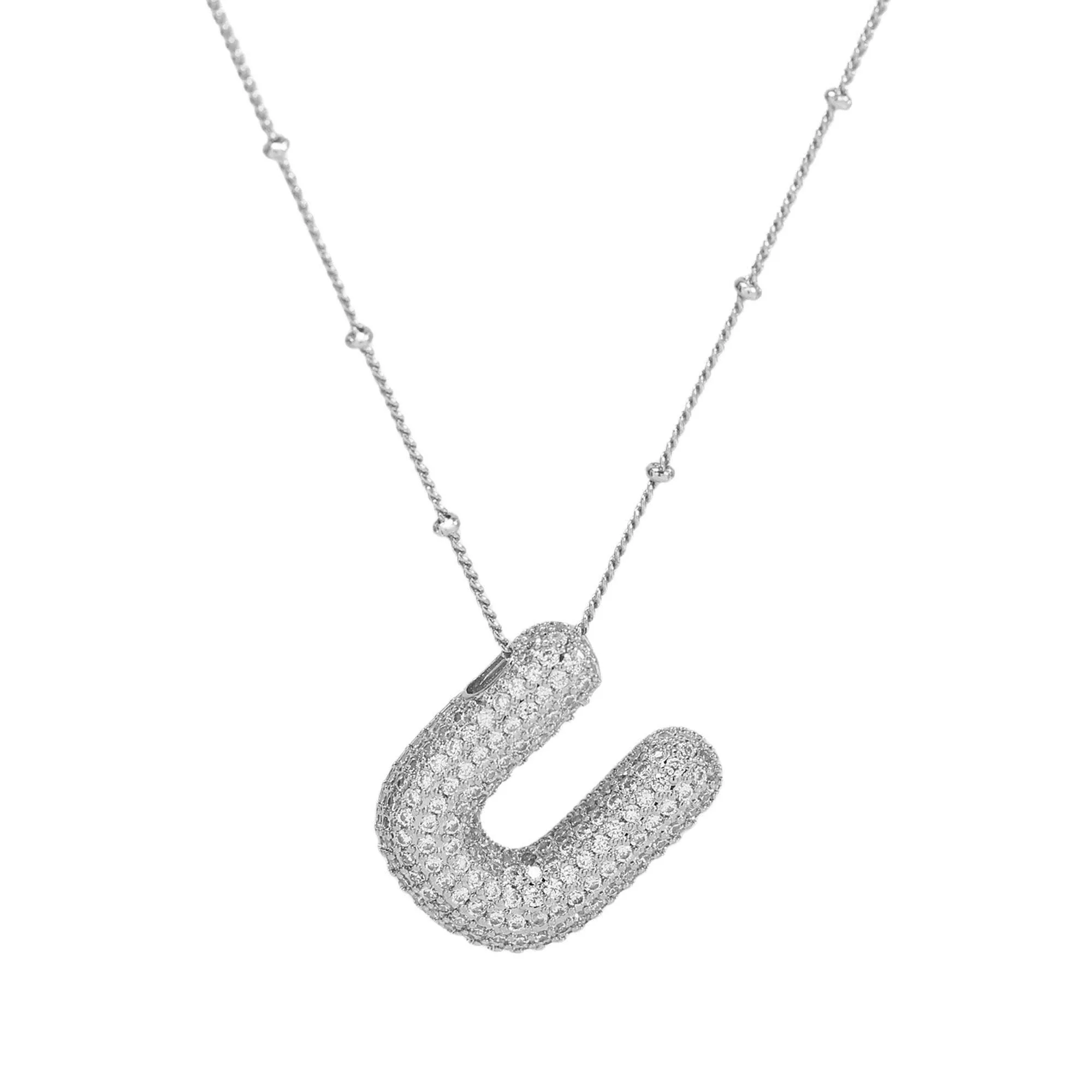 Initial CZ Balloon Bubble Sterling Silver Necklace: S