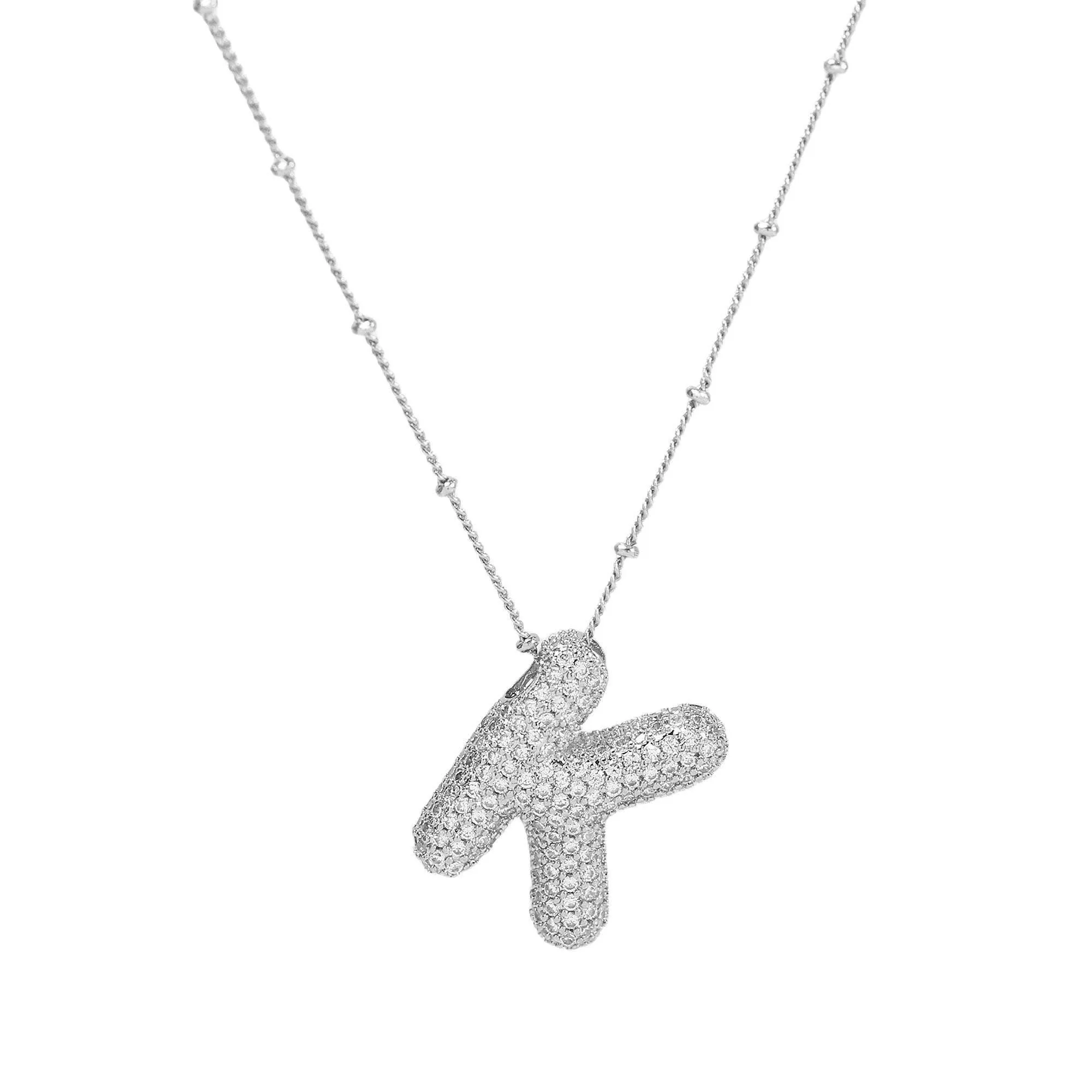 Initial CZ Balloon Bubble Sterling Silver Necklace: S