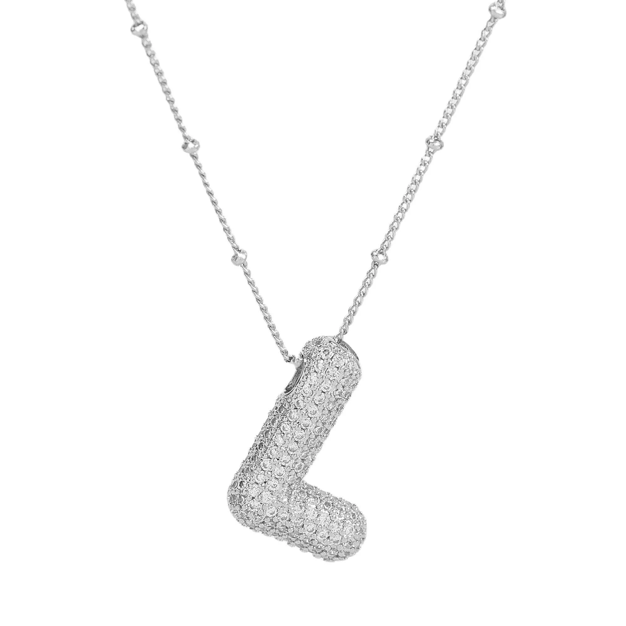 Initial CZ Balloon Bubble Sterling Silver Necklace: S