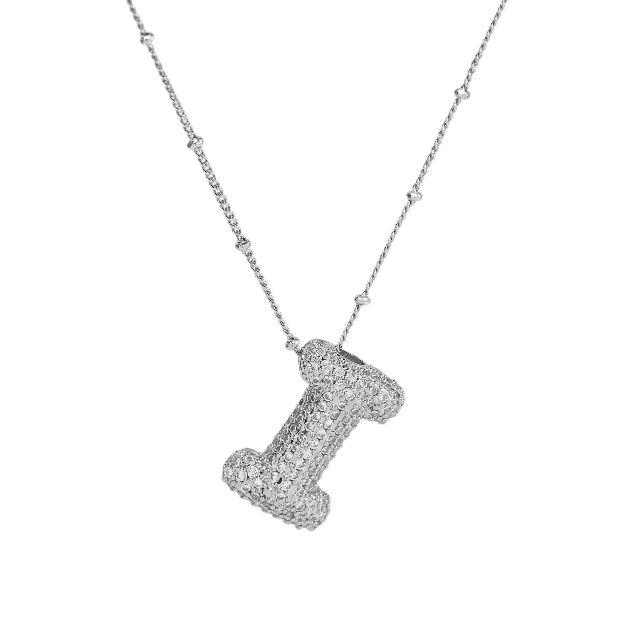 Initial CZ Balloon Bubble Sterling Silver Necklace: S