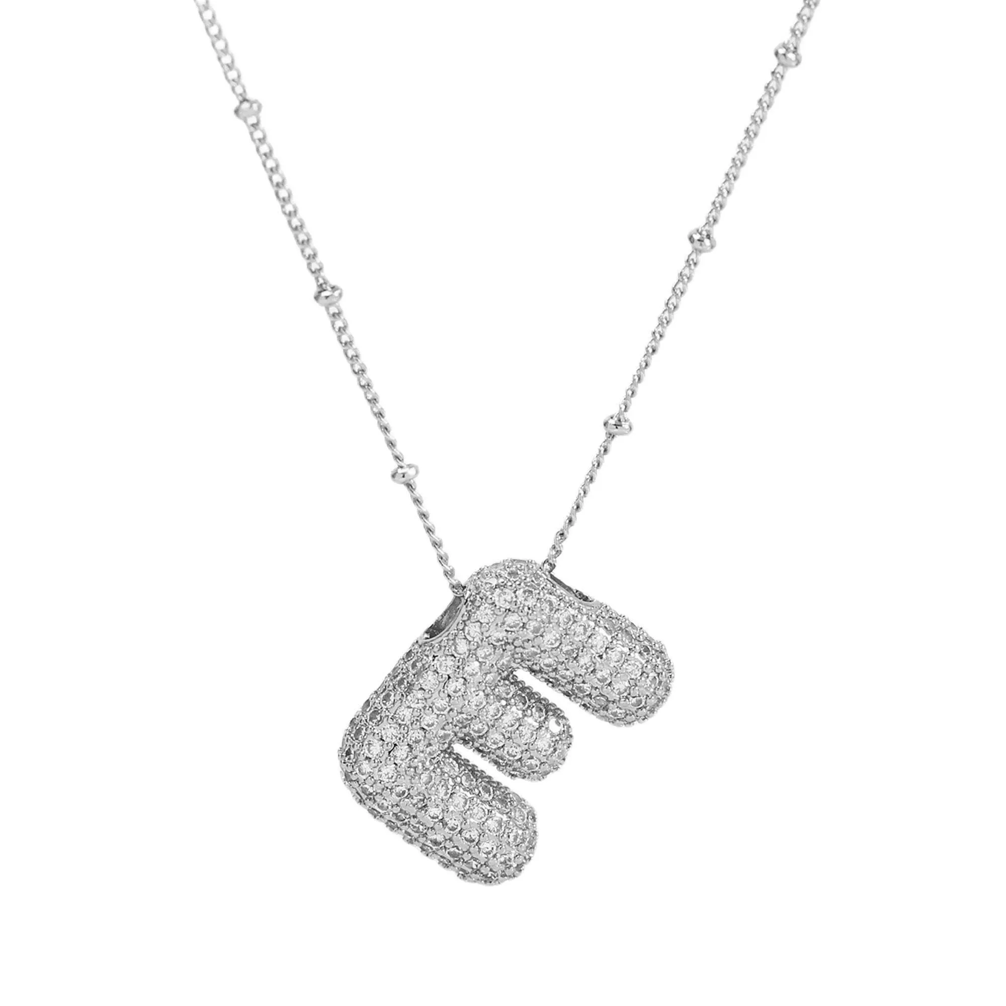 Initial CZ Balloon Bubble Sterling Silver Necklace: S