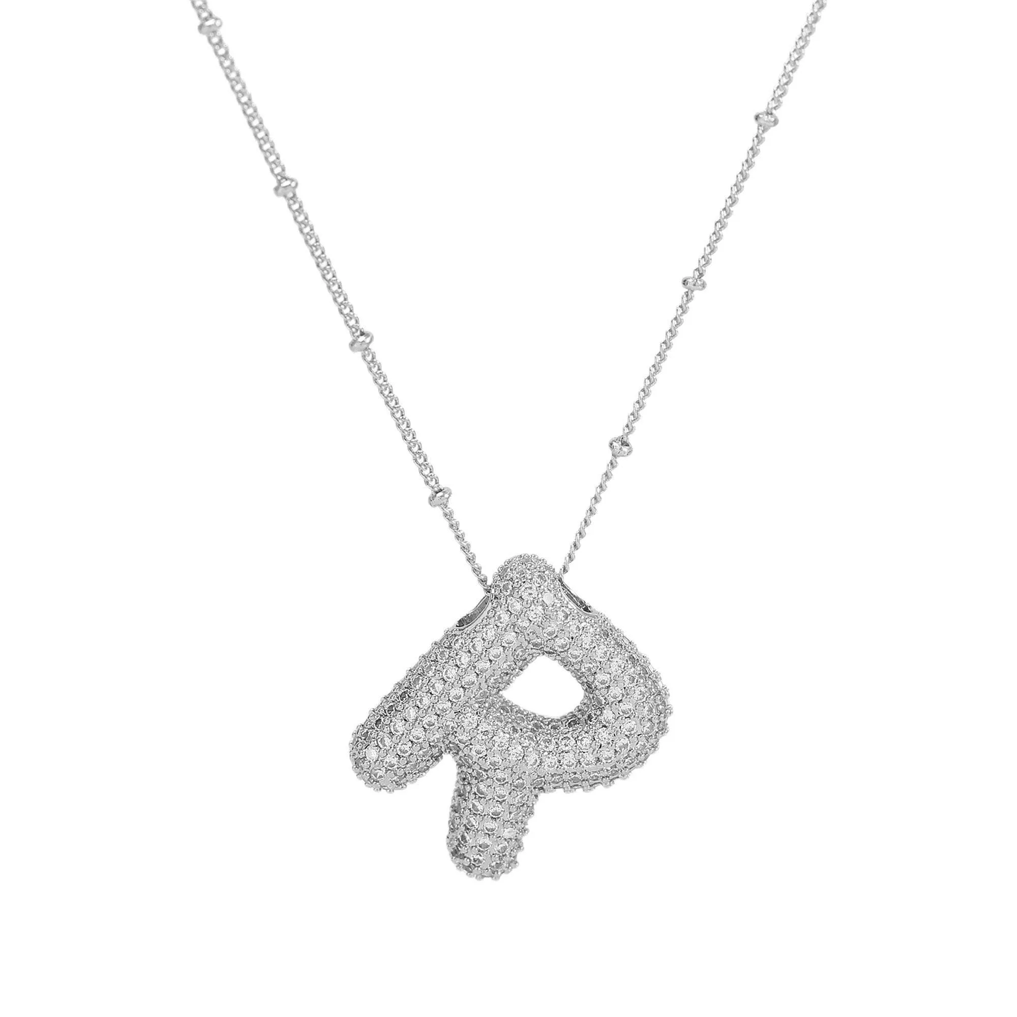 Initial CZ Balloon Bubble Sterling Silver Necklace: S