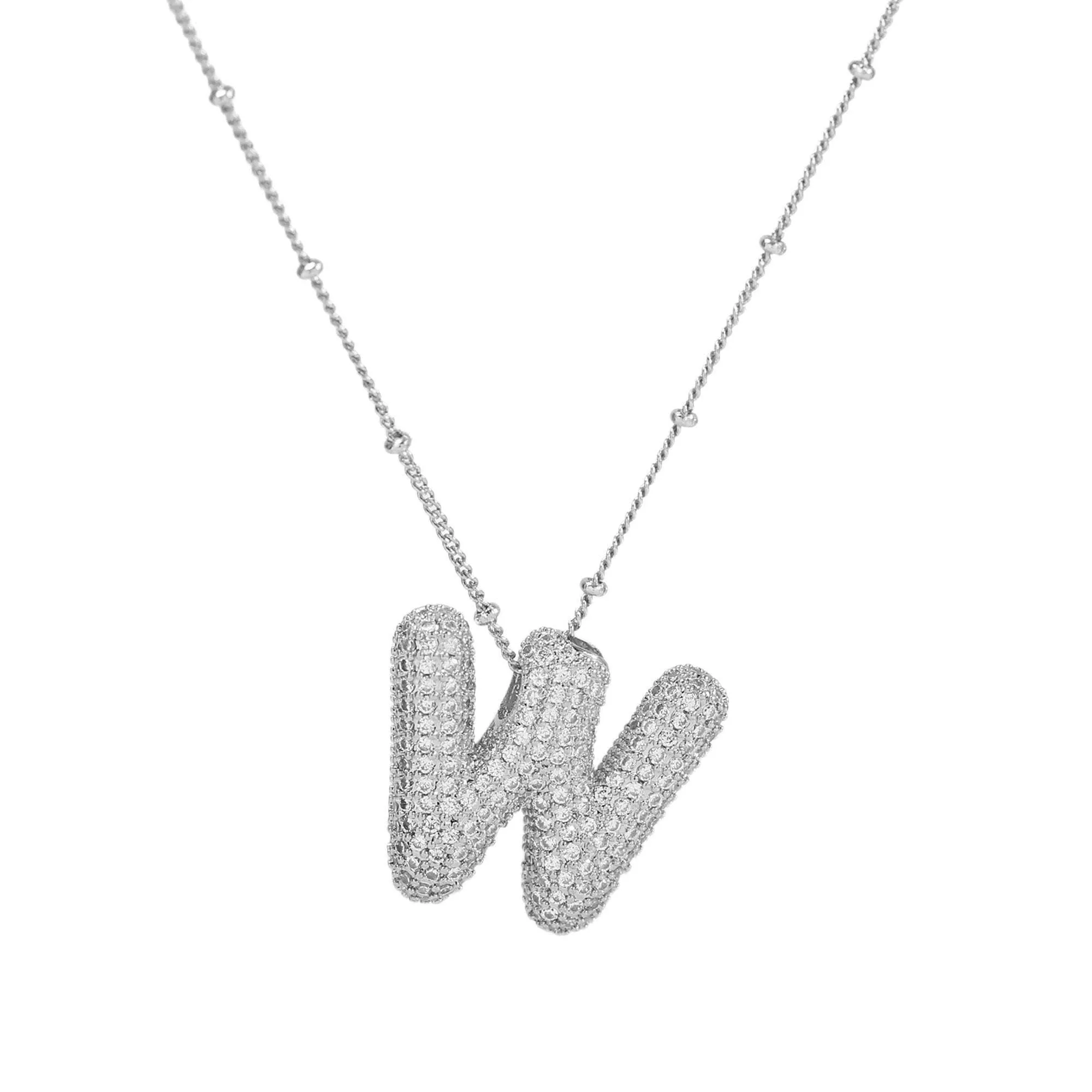 Initial CZ Balloon Bubble Sterling Silver Necklace: S