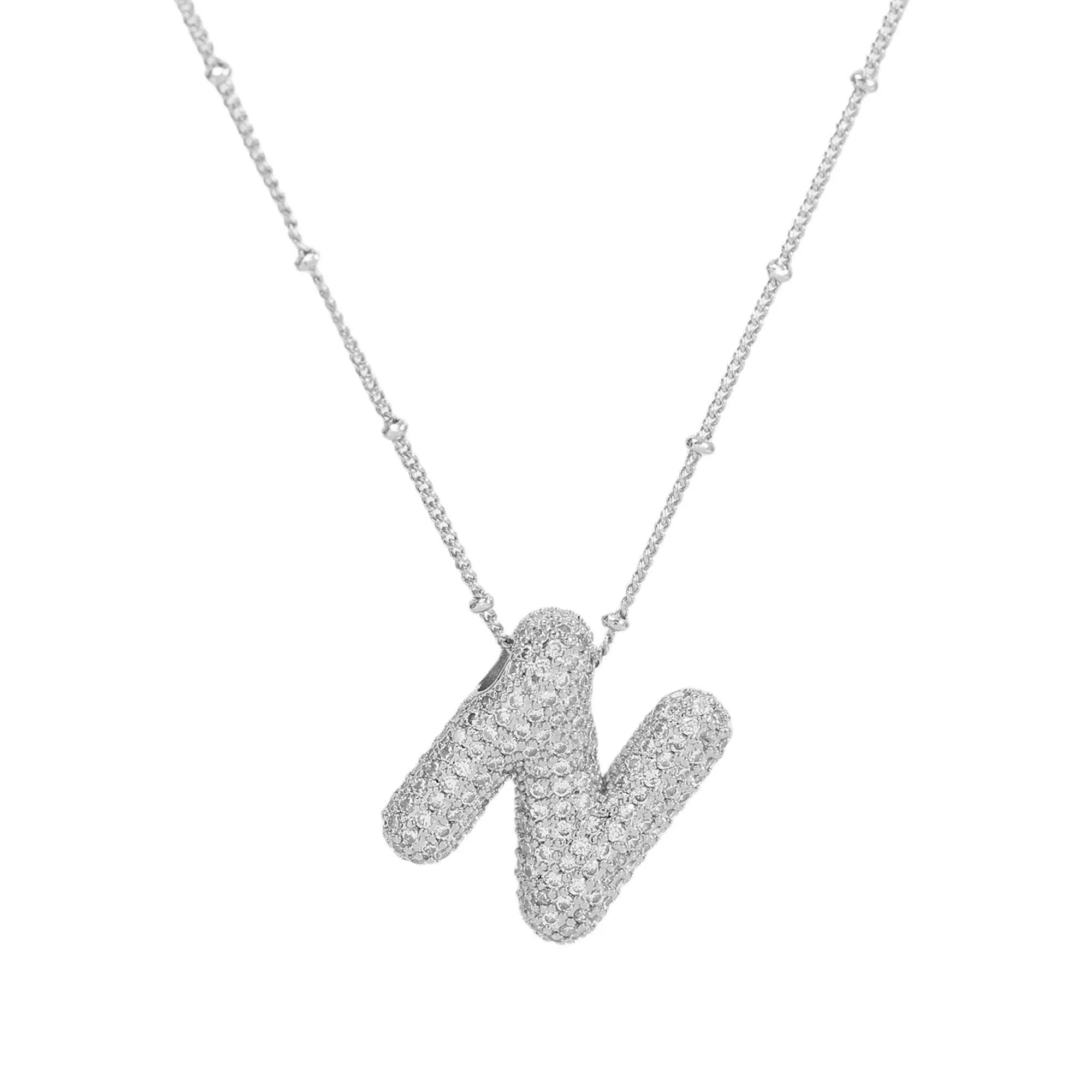 Initial CZ Balloon Bubble Sterling Silver Necklace: S