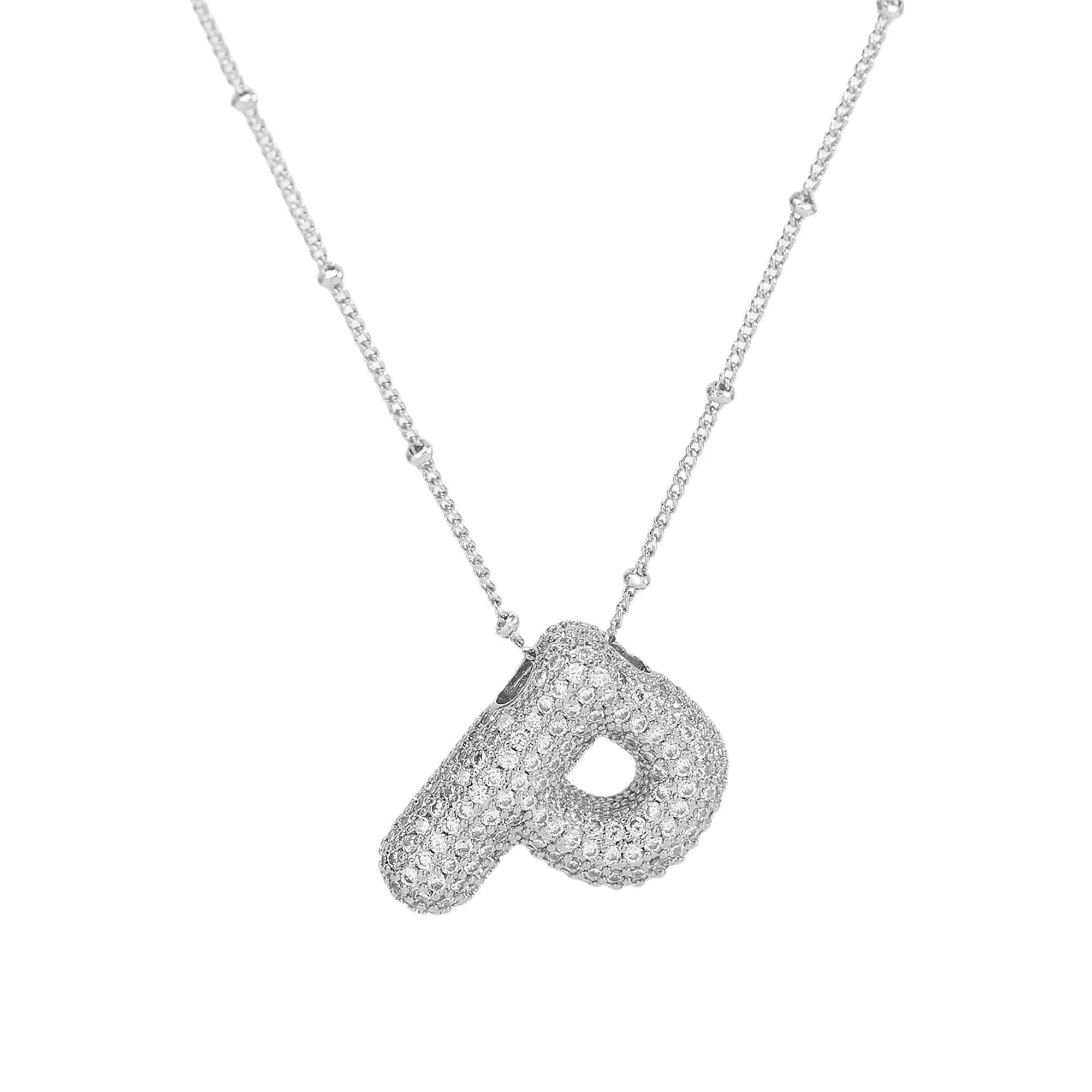 Initial CZ Balloon Bubble Sterling Silver Necklace: S