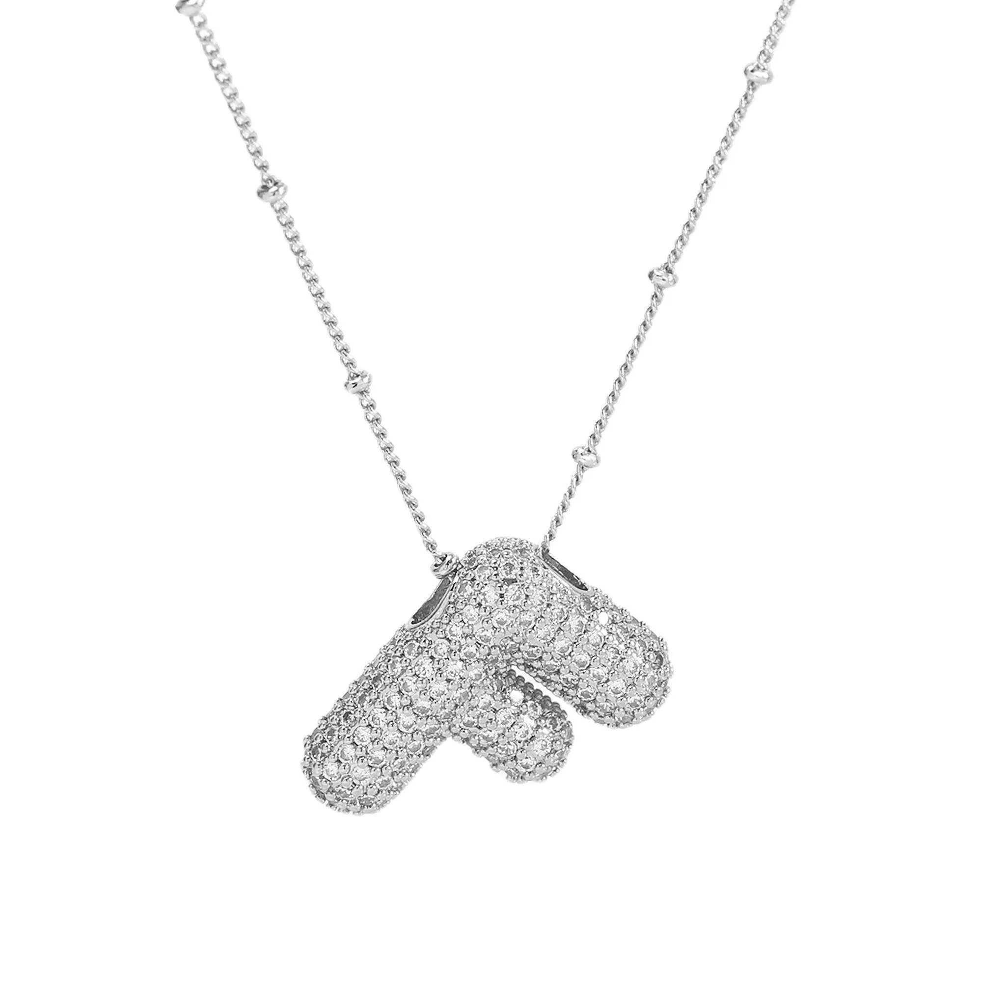 Initial CZ Balloon Bubble Sterling Silver Necklace: S