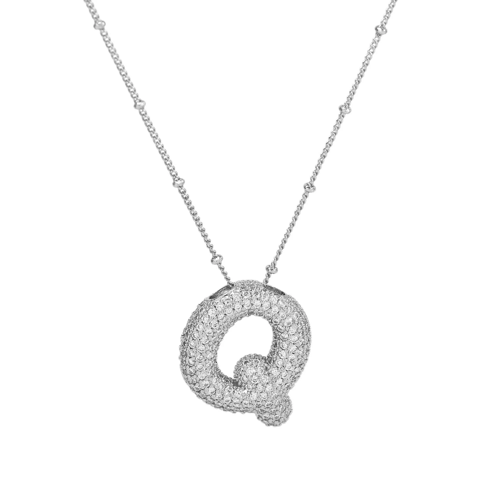 Initial CZ Balloon Bubble Sterling Silver Necklace: S