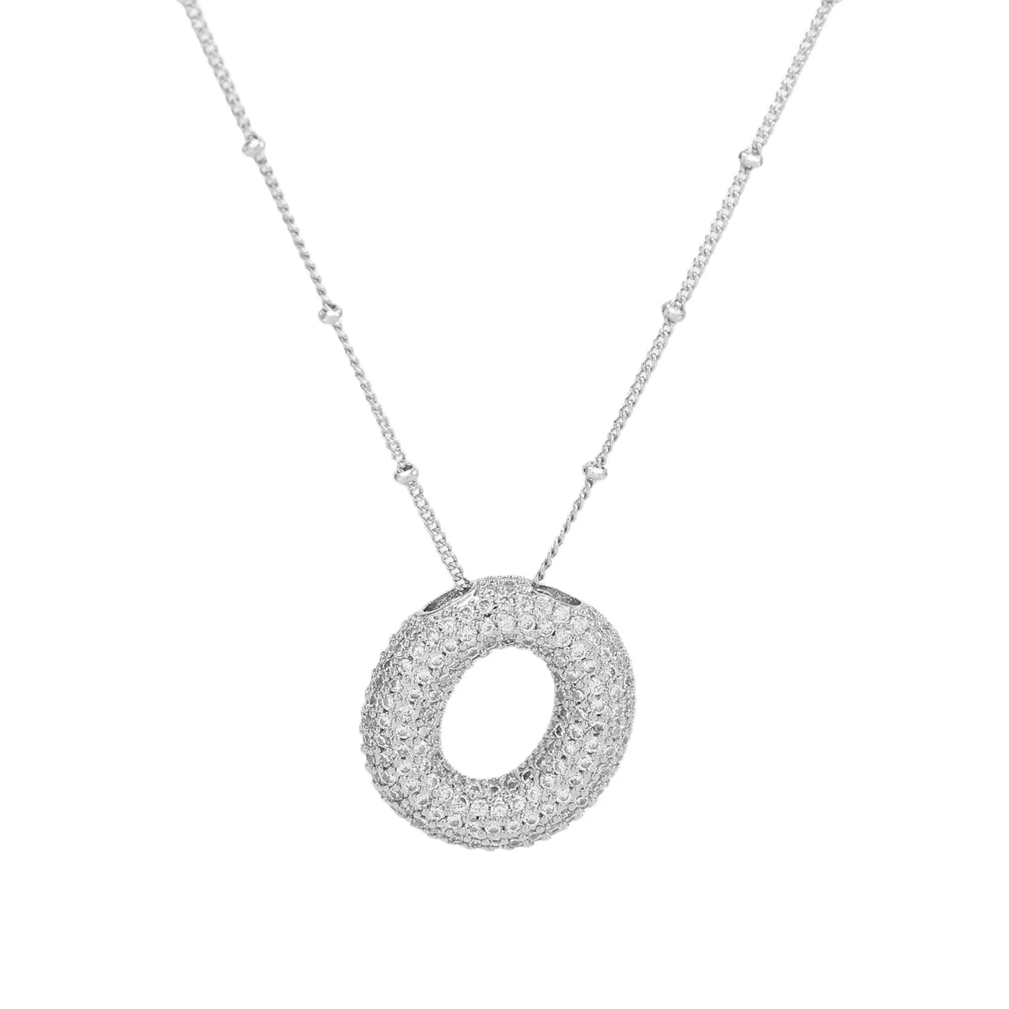 Initial CZ Balloon Bubble Sterling Silver Necklace: S