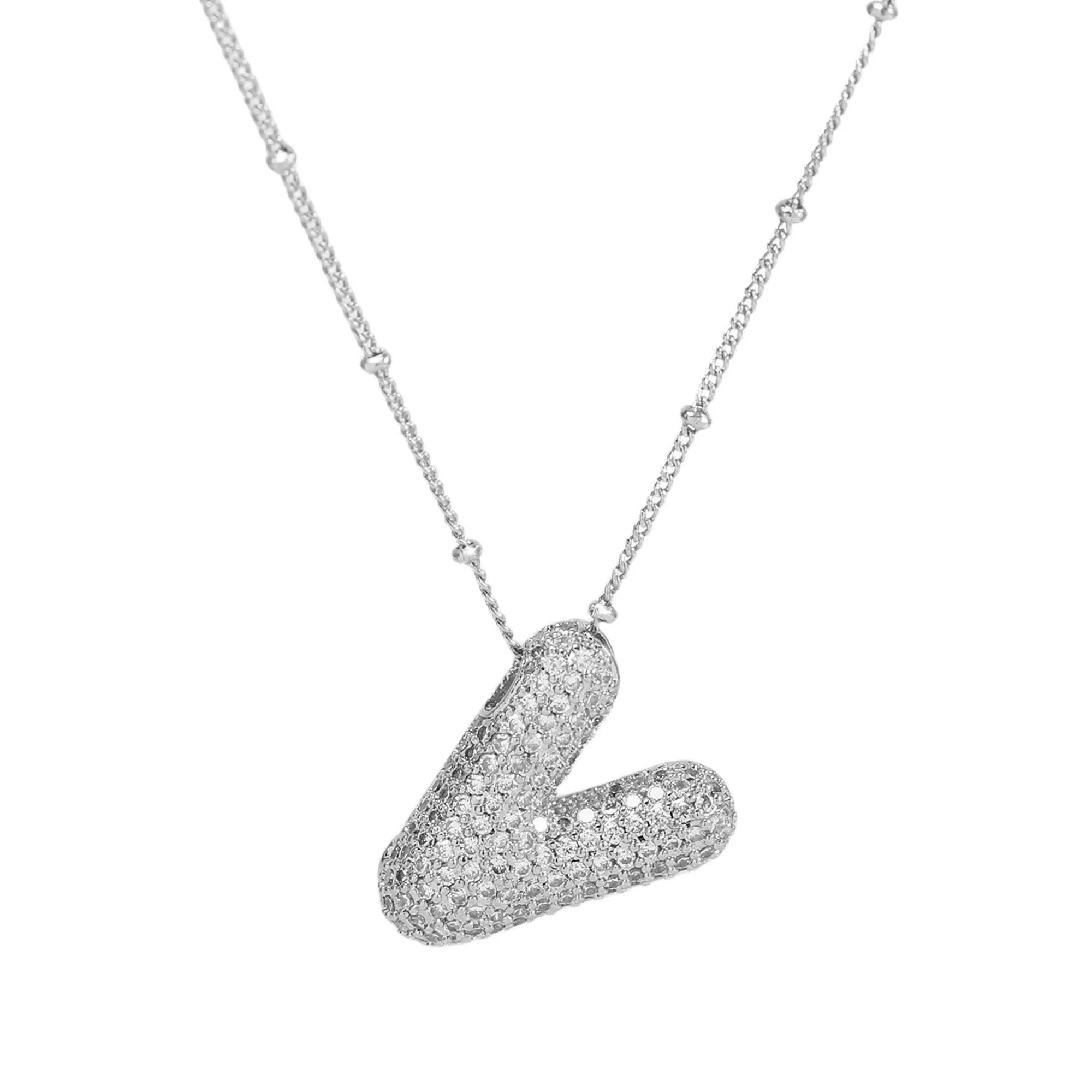 Initial CZ Balloon Bubble Sterling Silver Necklace: S