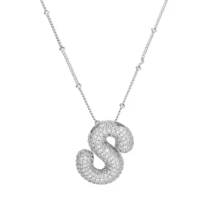 Initial CZ Balloon Bubble Sterling Silver Necklace: S