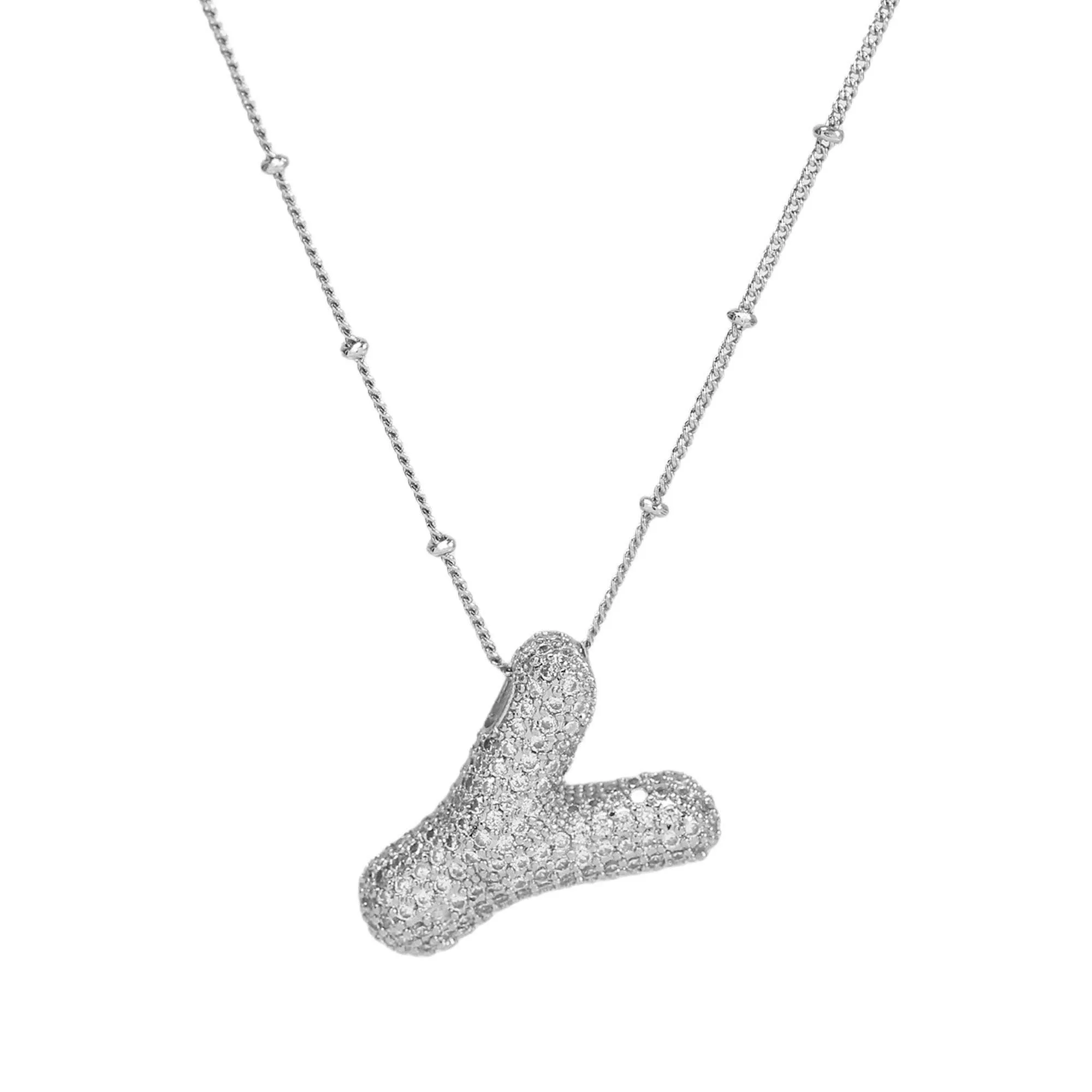 Initial CZ Balloon Bubble Sterling Silver Necklace: S
