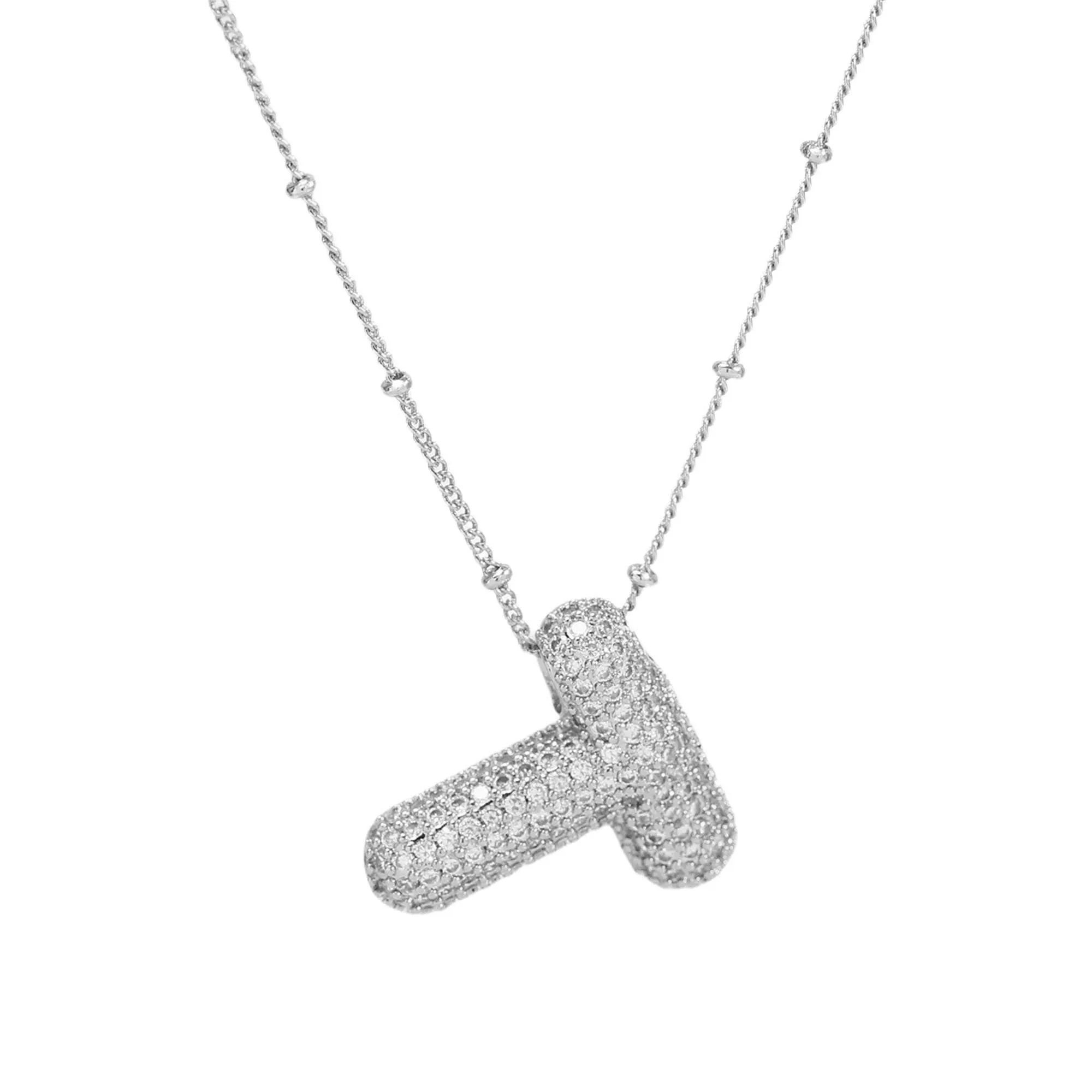 Initial CZ Balloon Bubble Sterling Silver Necklace: S