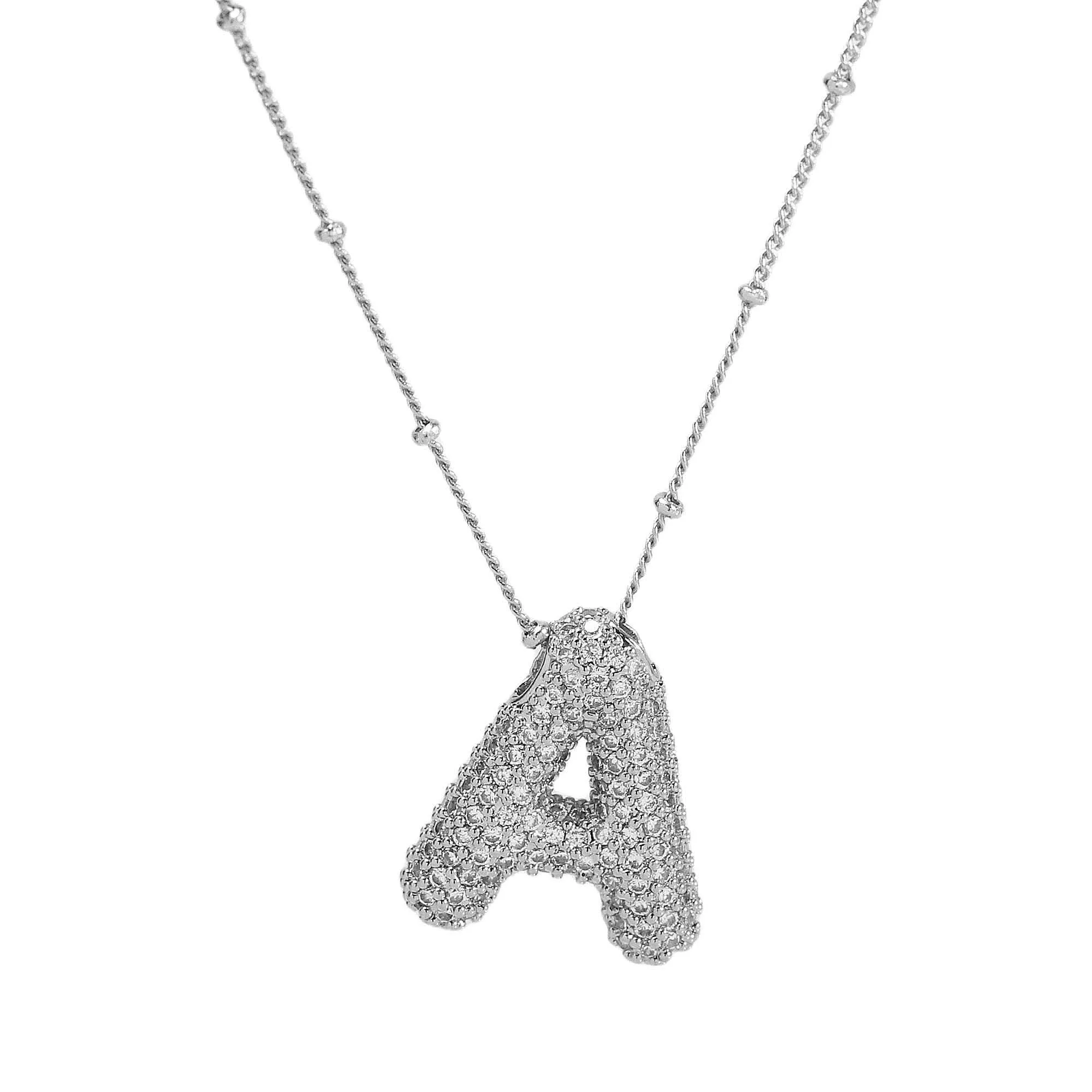 Initial CZ Balloon Bubble Sterling Silver Necklace: S