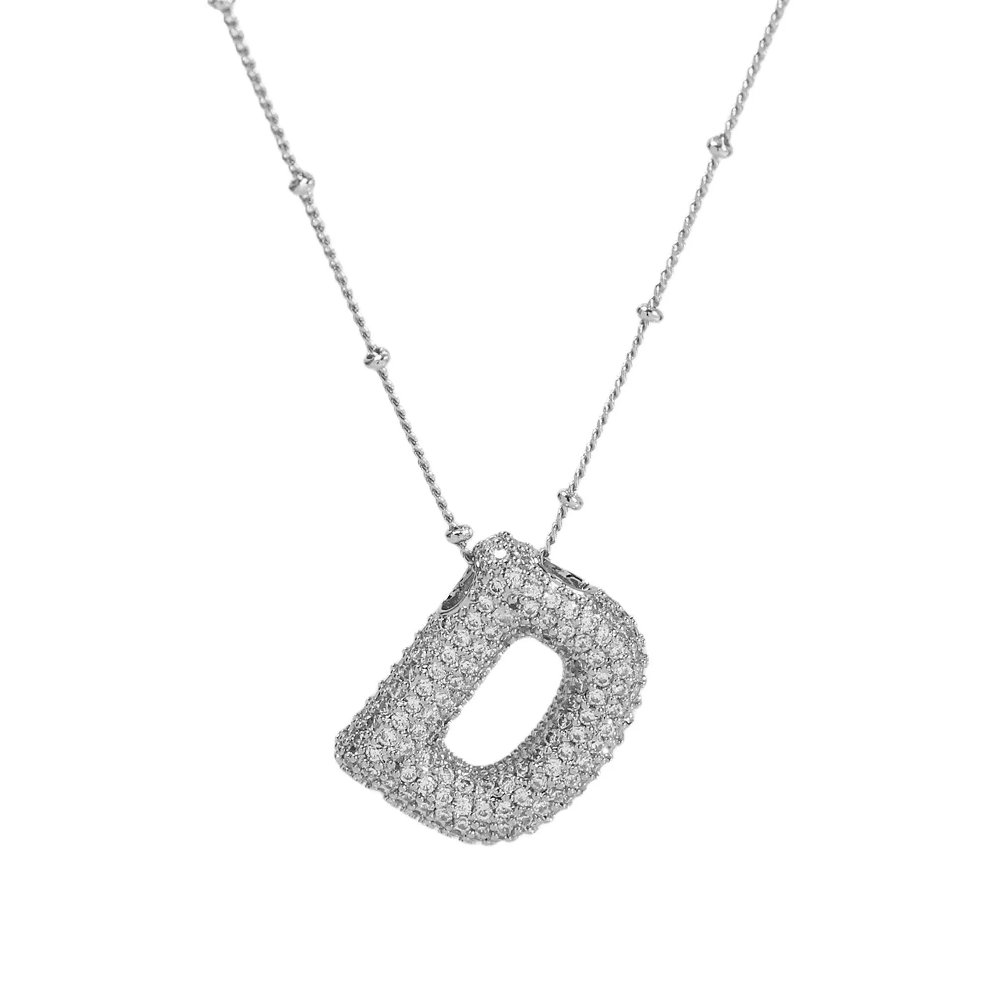 Initial CZ Balloon Bubble Sterling Silver Necklace: S