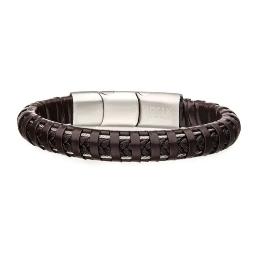 Inox Stainless Steel Clasp and Brown Leather Bracelet