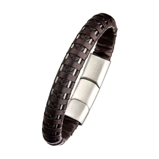 Inox Stainless Steel Clasp and Brown Leather Bracelet