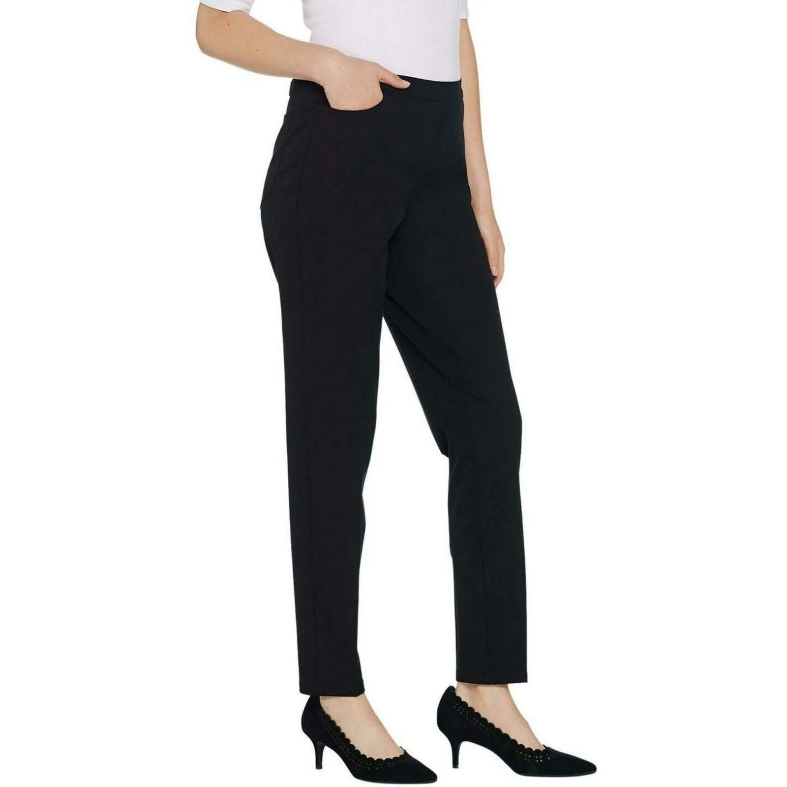 Isaac Mizrahi Live! Women's Petite 24/7 Stretch Slim Leg Pants Black 16P