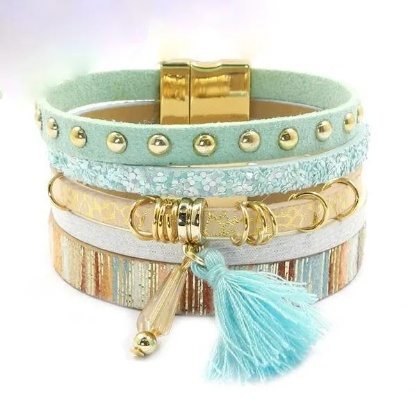 Jewellery - Bohemian Leather Multi-layer Charm Bracelet - 6 colours
