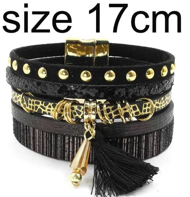 Jewellery - Bohemian Leather Multi-layer Charm Bracelet - 6 colours