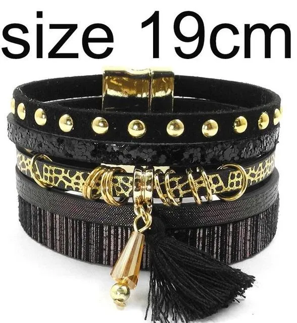 Jewellery - Bohemian Leather Multi-layer Charm Bracelet - 6 colours