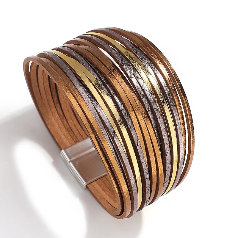 Jewellery - Gold/Silver/Multicolour Wide Leather Bracelets