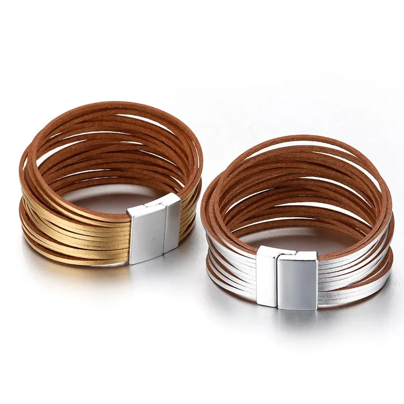 Jewellery - Gold/Silver/Multicolour Wide Leather Bracelets