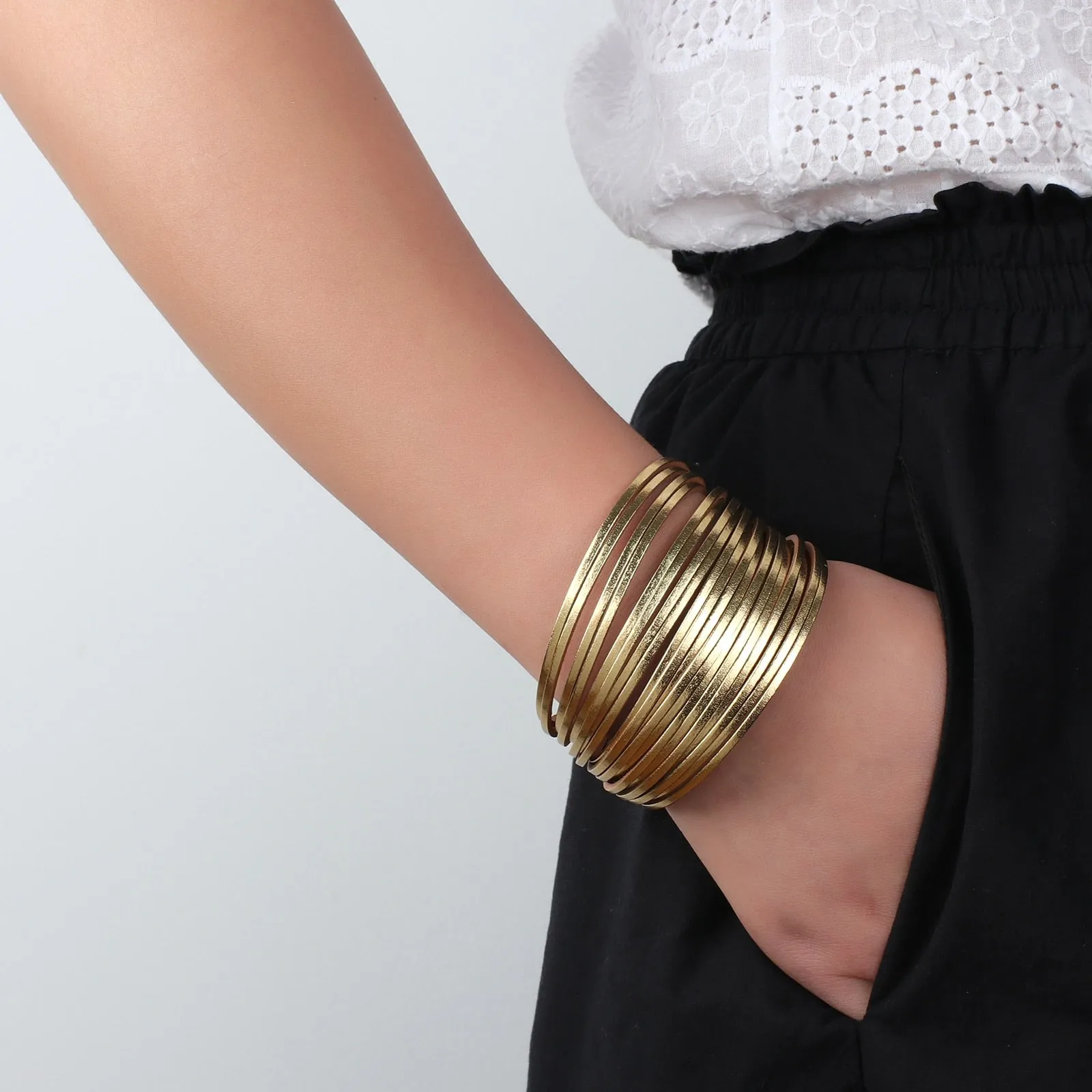 Jewellery - Gold/Silver/Multicolour Wide Leather Bracelets