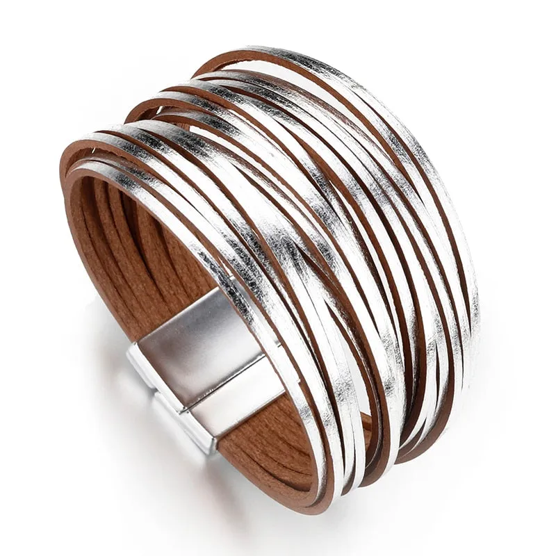 Jewellery - Gold/Silver/Multicolour Wide Leather Bracelets
