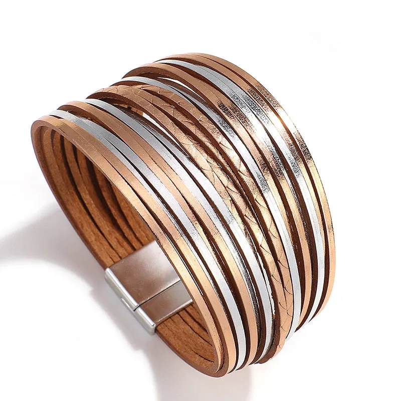 Jewellery - Gold/Silver/Multicolour Wide Leather Bracelets