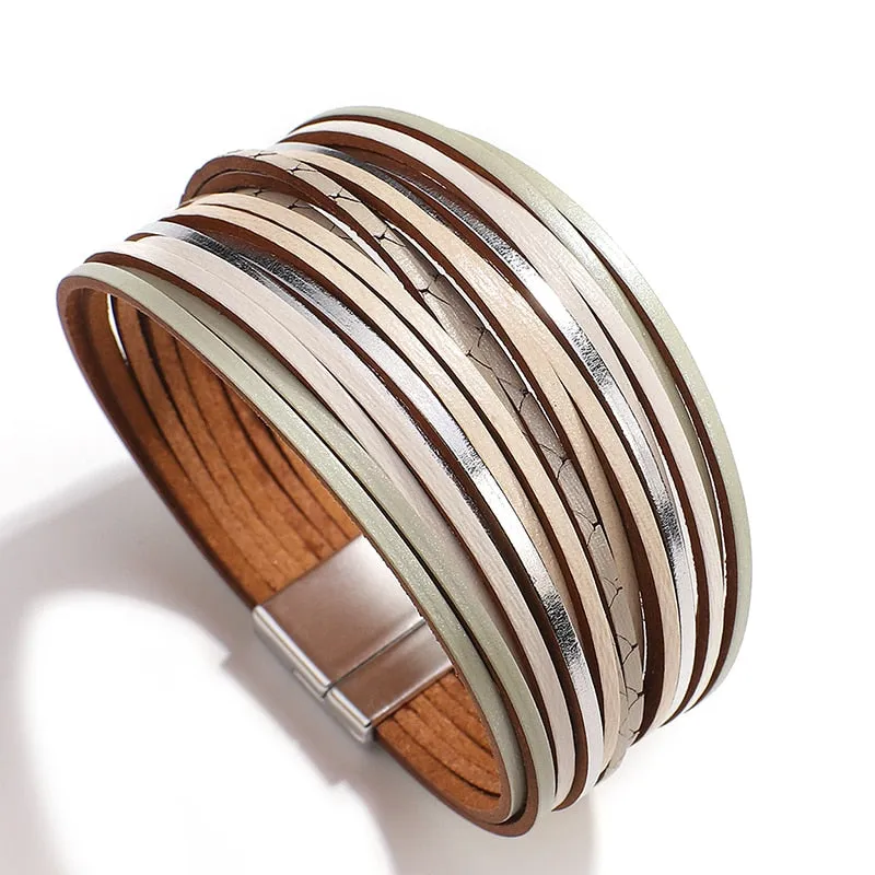 Jewellery - Gold/Silver/Multicolour Wide Leather Bracelets